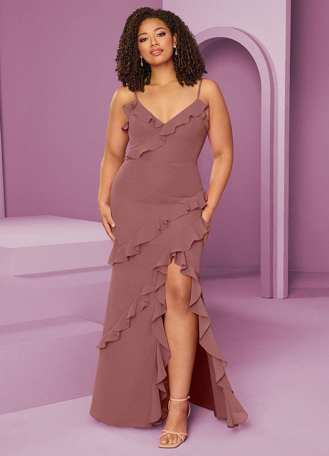 Barbie ♥ Azazie Brautjungfernkleider Etui Chiffon Kleid Wüstenrose image1