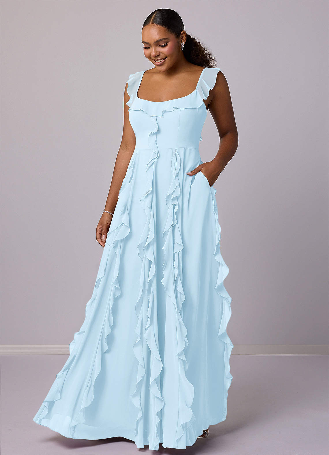 Barbie ♥ Azazie Bridesmaid Dresses Sky Blue A-Line with Pockets Chiffon Dress image6