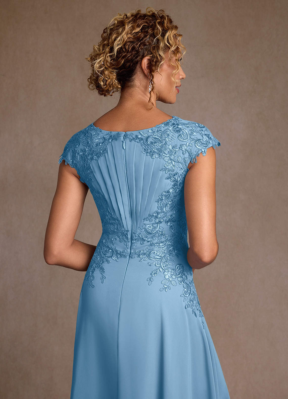 Azazie Crista Mother of the Bride Dresses Steel Blue A-Line Lace Chiffon Dress image5