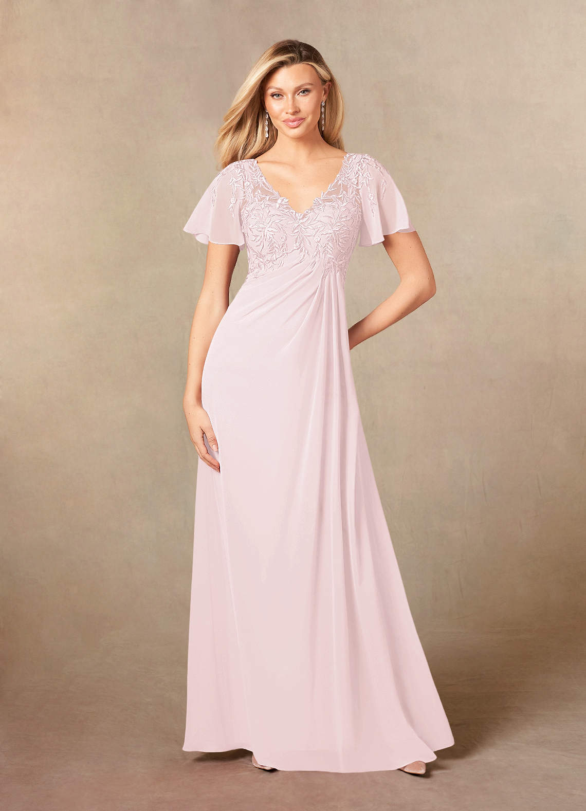 Azazie Holga Kleider für die Brautmutter A-Linie V-Hals Spitze Chiffon Kleid Zartrosa image1