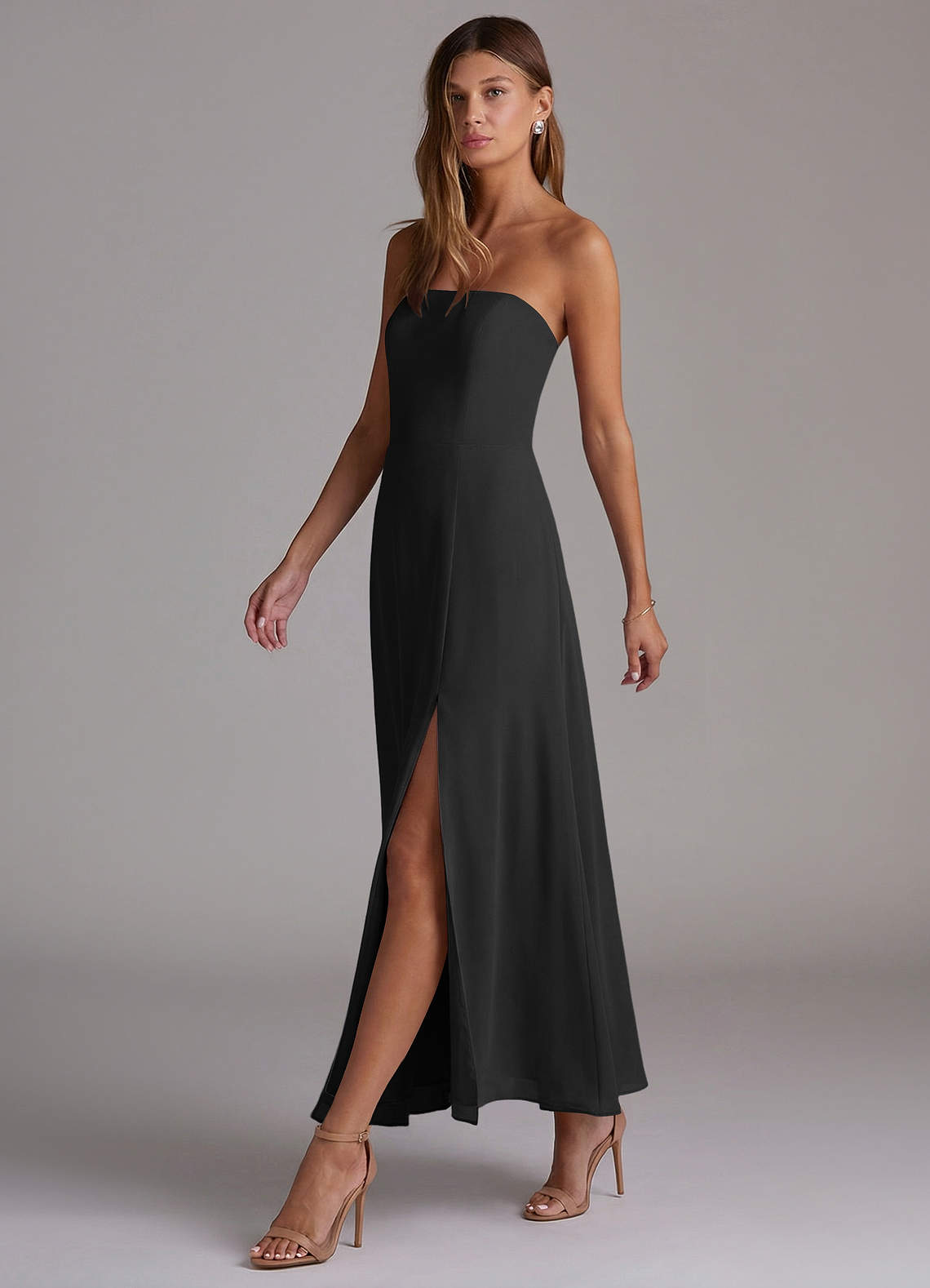 Azazie Wren Vestidos de madrinha de casamento Vestido Preto de Chiffon de Linha A com Sem alças image2