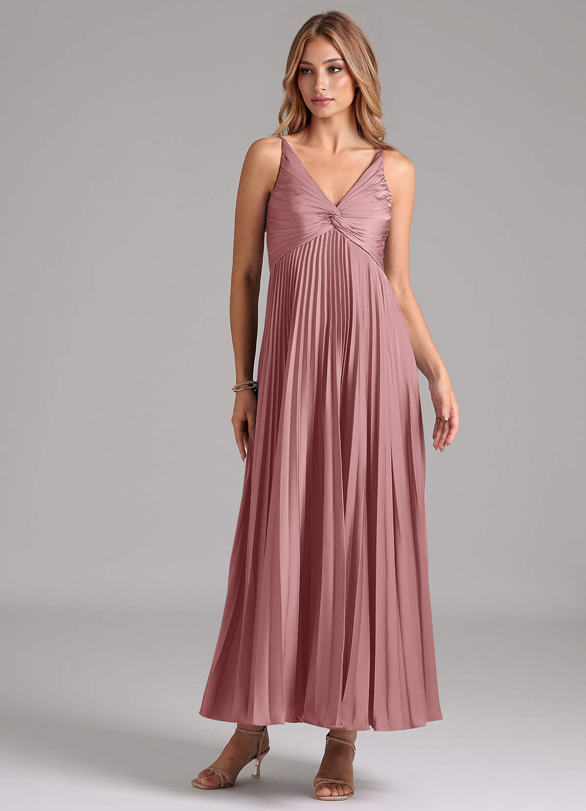Azazie Raychelle Bridesmaid Dresses Dusty Rose A-Line Pleated Stretch Satin Dress image1