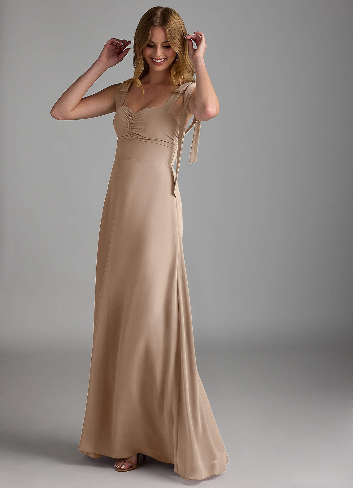 Azazie Lizet Bridesmaid Dresses Taupe A-Line Sweetheart Neckline Chiffon Dress image1
