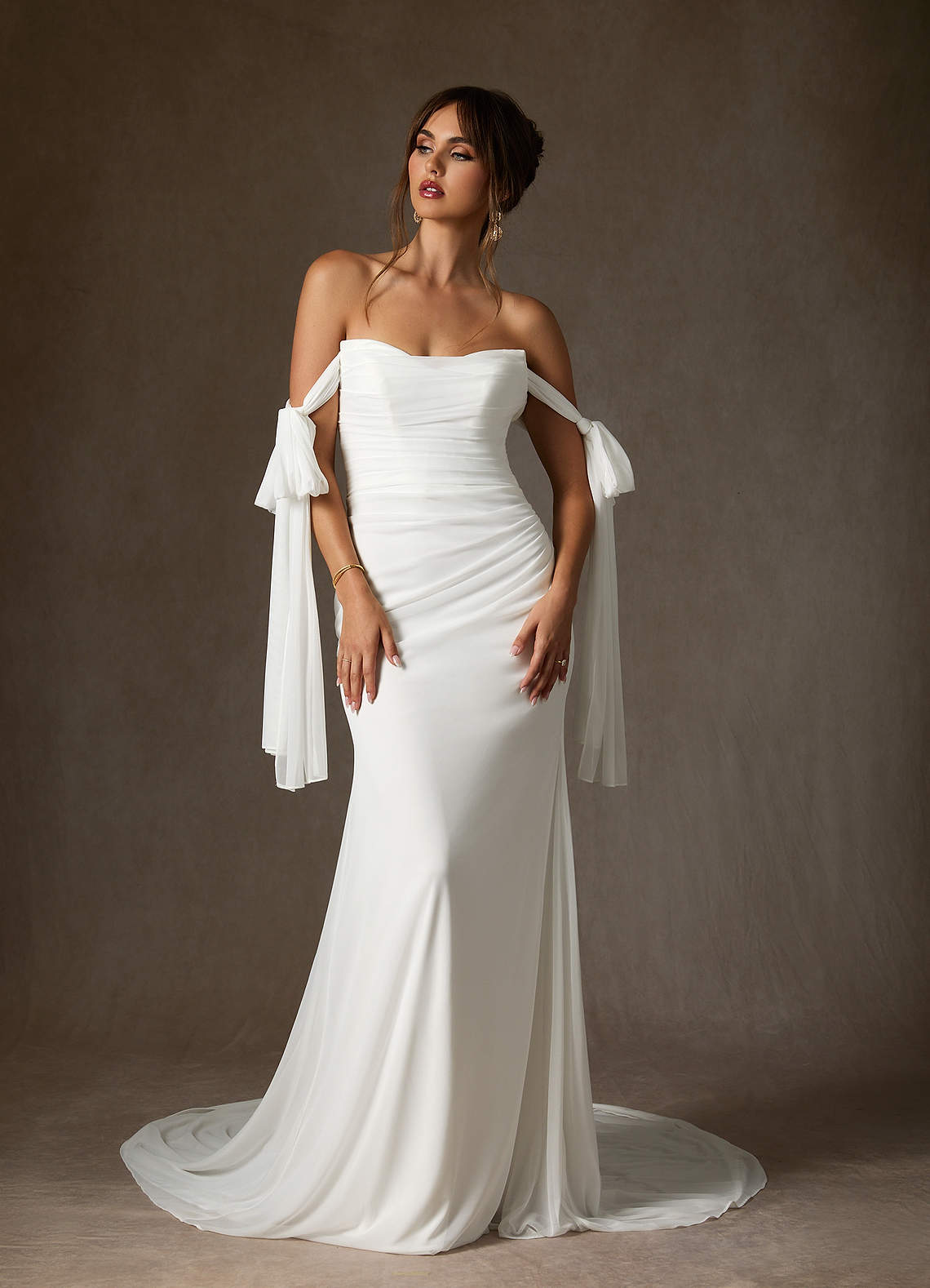 Azazie Papaya Vestidos de noiva Vestir Diamante Branco de Malha de Bainha image2