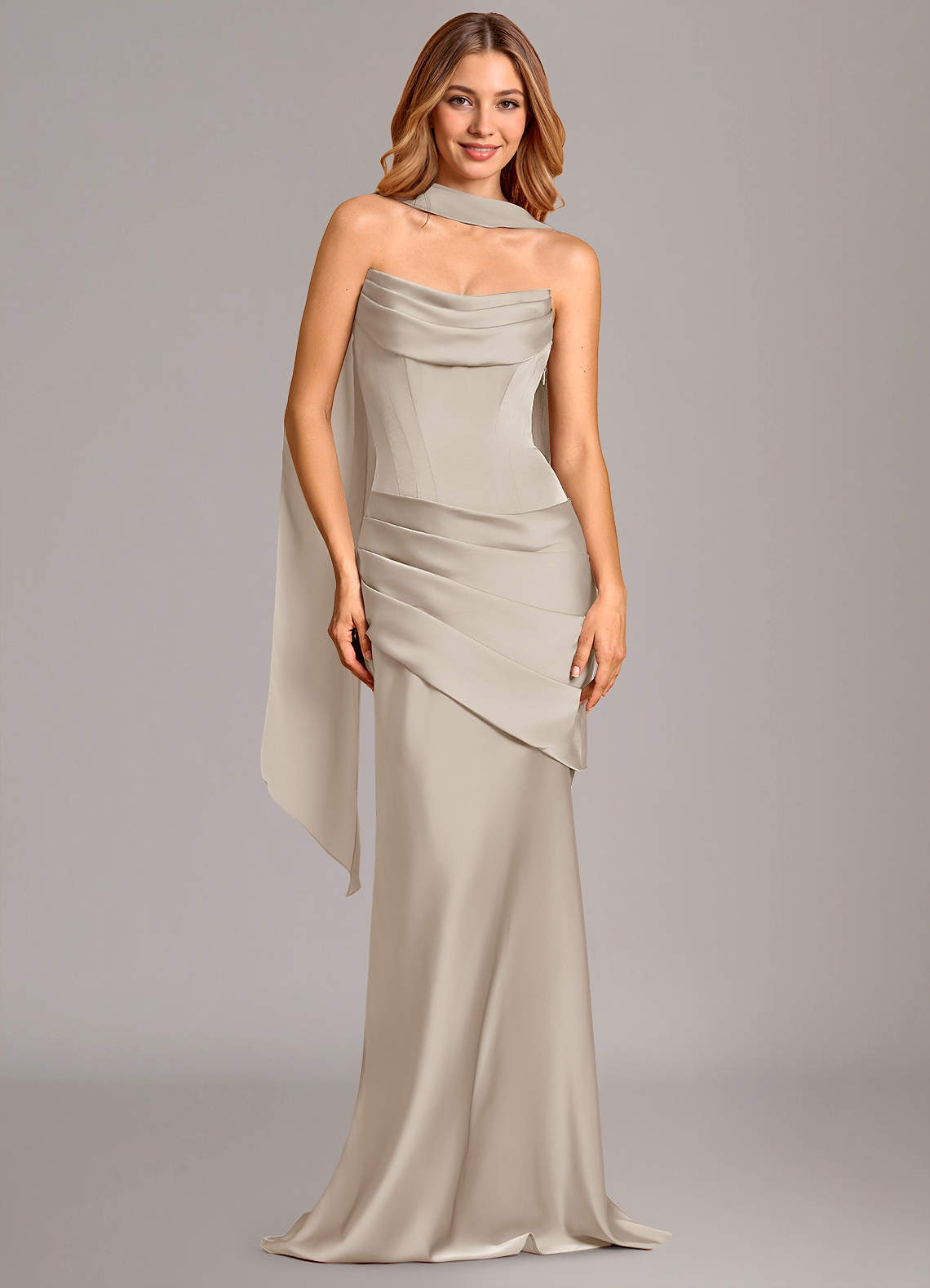Azazie Pelagia Bridesmaid Dresses Frost Mermaid Corset Stretch Satin Convertible Dress image1