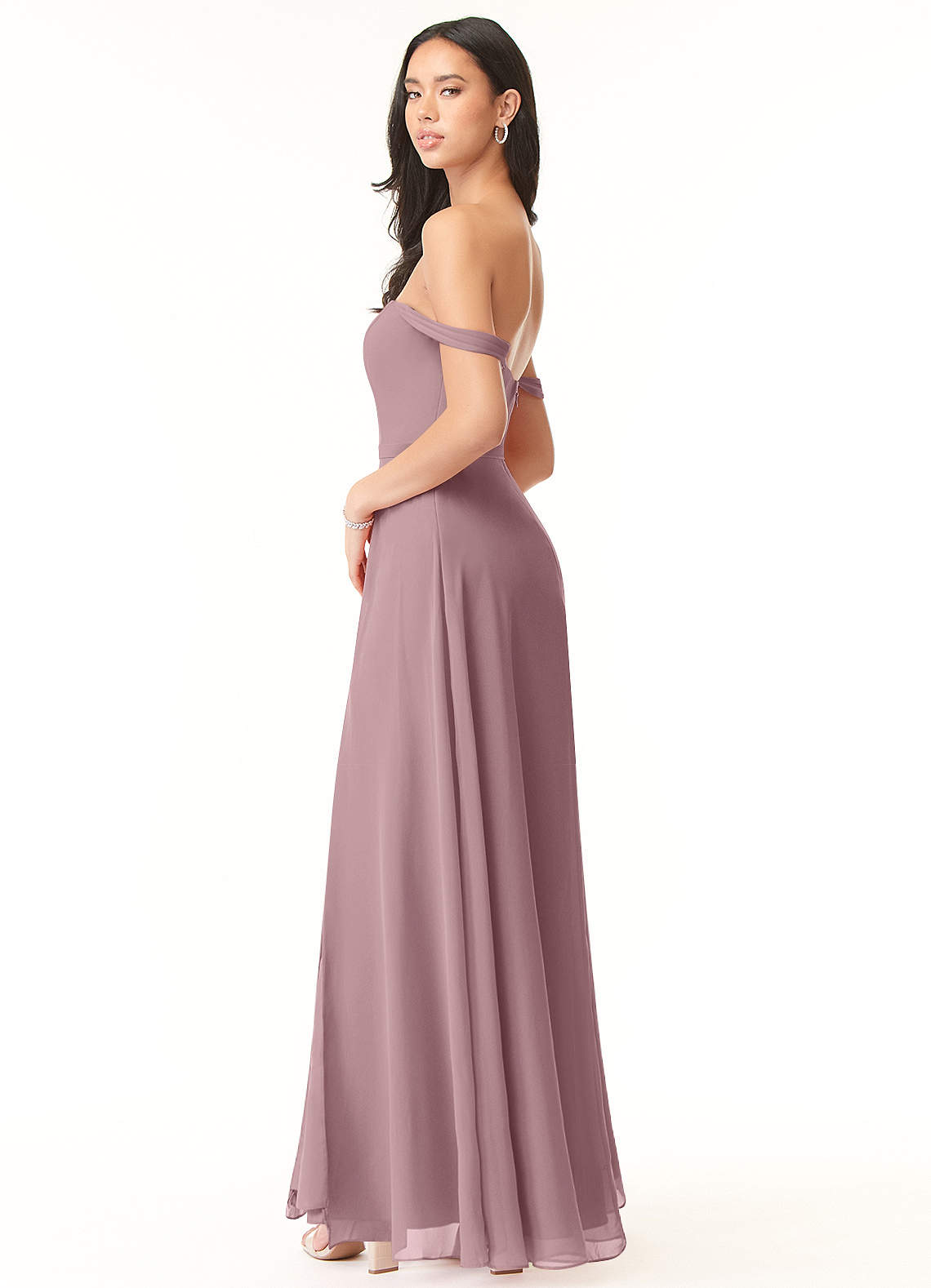 Azazie Aaron Bridesmaid Dresses A-Line Off the Shoulder Chiffon Floor-Length Dress image1