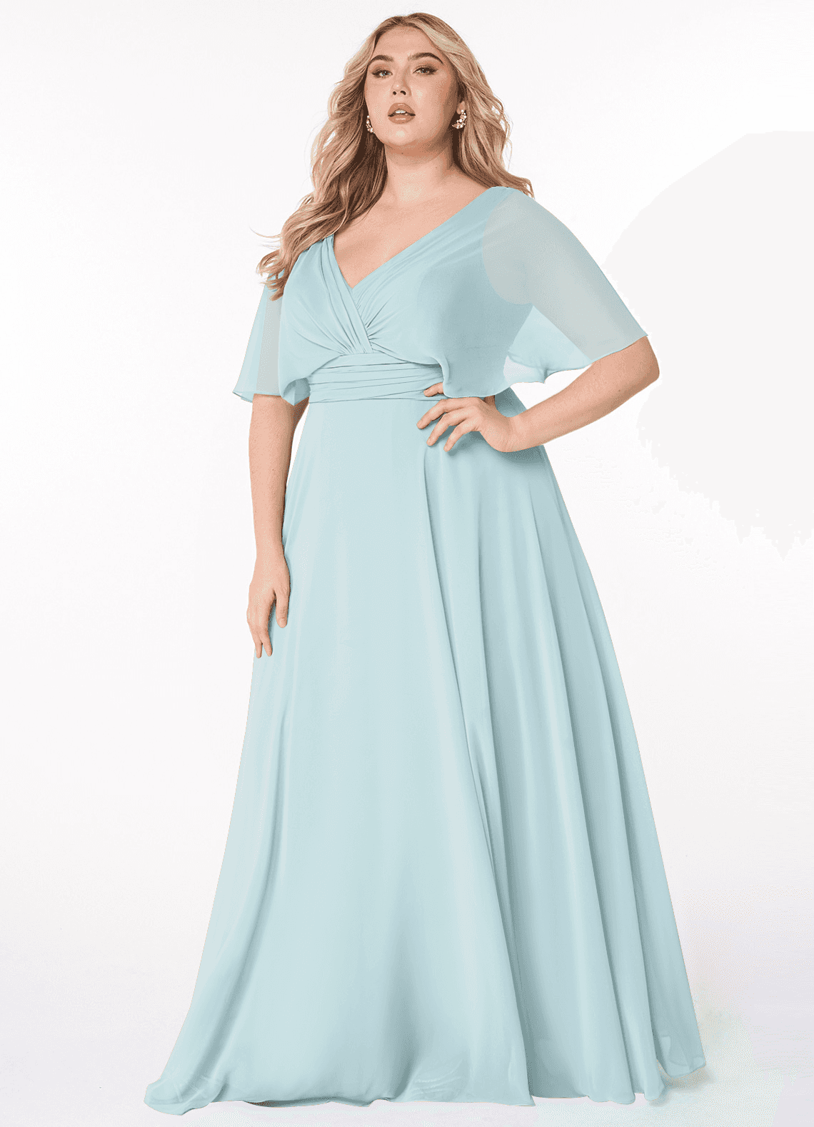 Azazie Pamela Bridesmaid Dresses Mist A-Line V-Neck Pleated Chiffon Dress image1