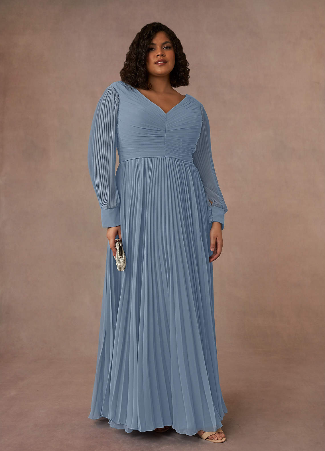 Azazie Zina Mother of the Bride Dresses Dusty Blue A-Line Pleated Chiffon Dress image6