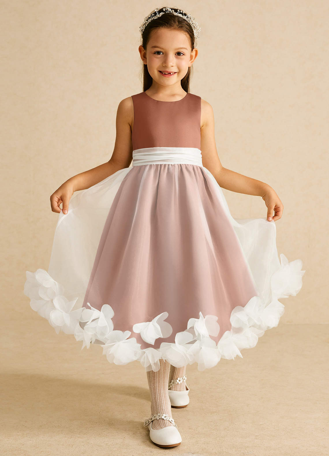 Azazie Stardust Blumenmädchenkleider A-Linie ärmellos Organza Kleid Bronzer image1