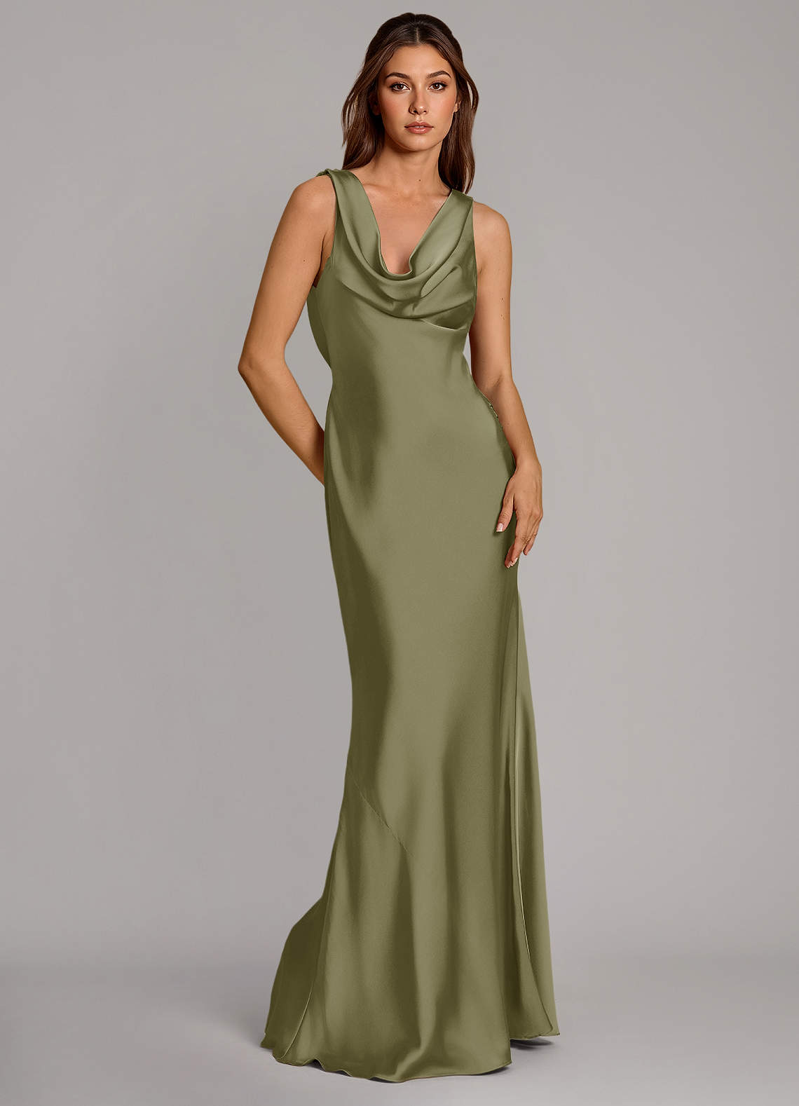 Azazie Cheryl Bridesmaid Dresses Pistachio Mermaid Stretch Satin Dress image1