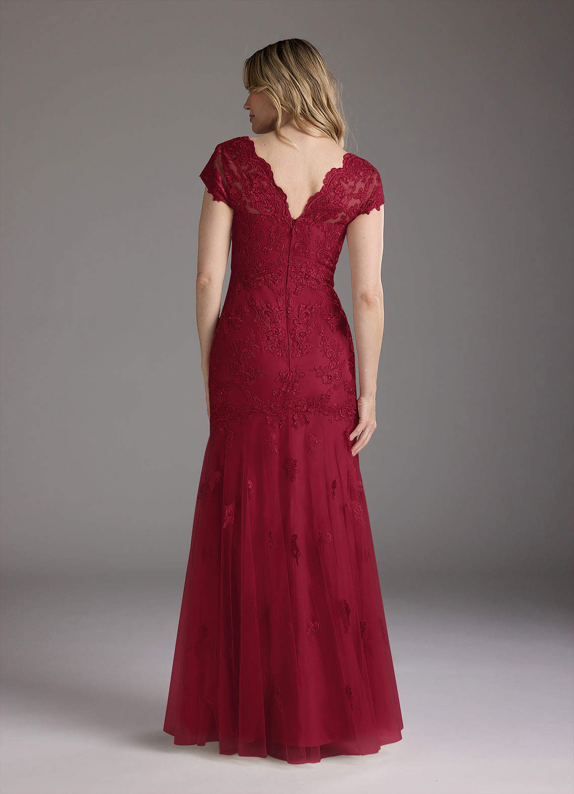 Azazie Marbella Mother of the Bride Dresses Burgundy Mermaid Queen Anne Sequins Lace Dress image6