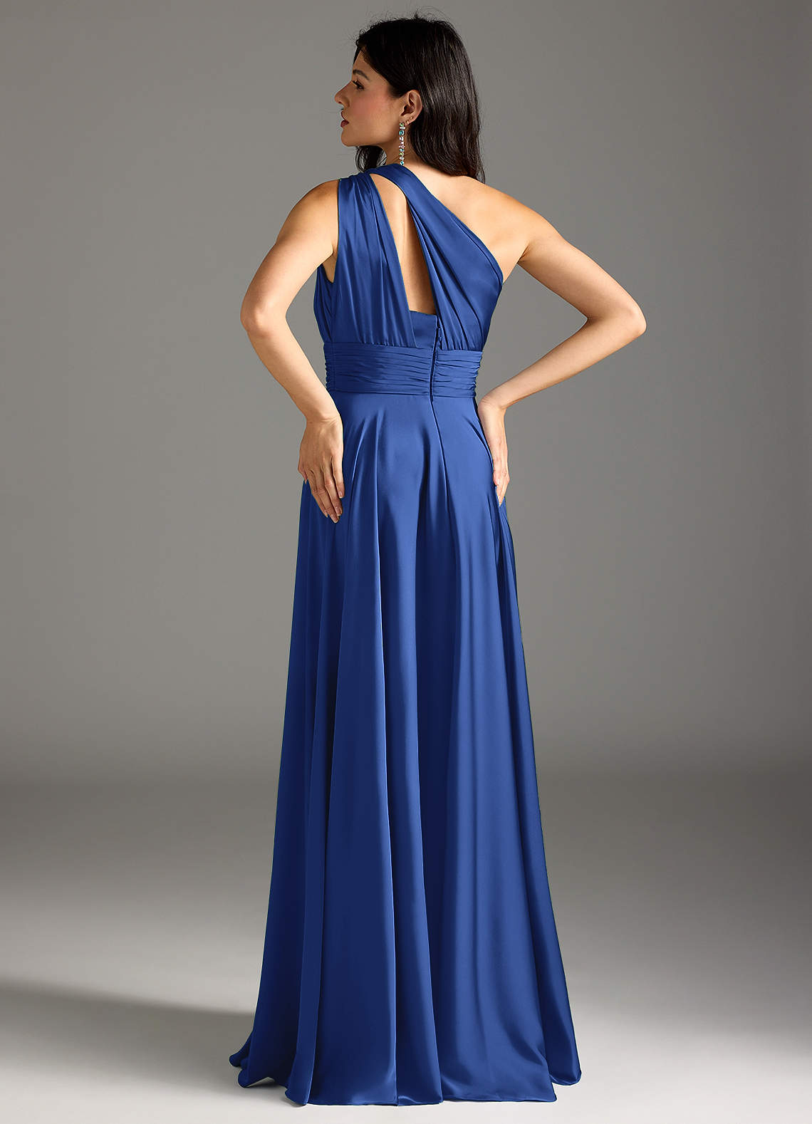 Azazie Charlize Vestidos de damas de honor Vestido de Azul Real de Satén Elástico de Corte en A con Hombro unilateral image5