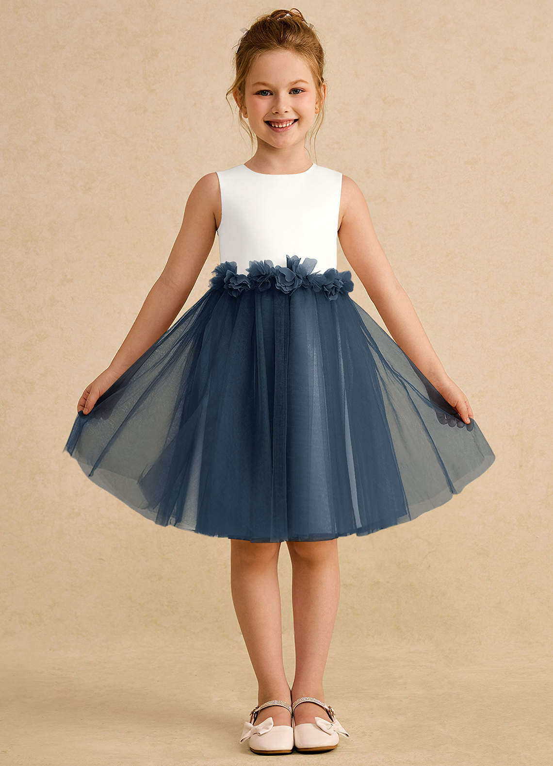 Azazie Louisa Flower Girl Dresses Ivory Neptune A-Line Sleeveless Tulle Dress image1