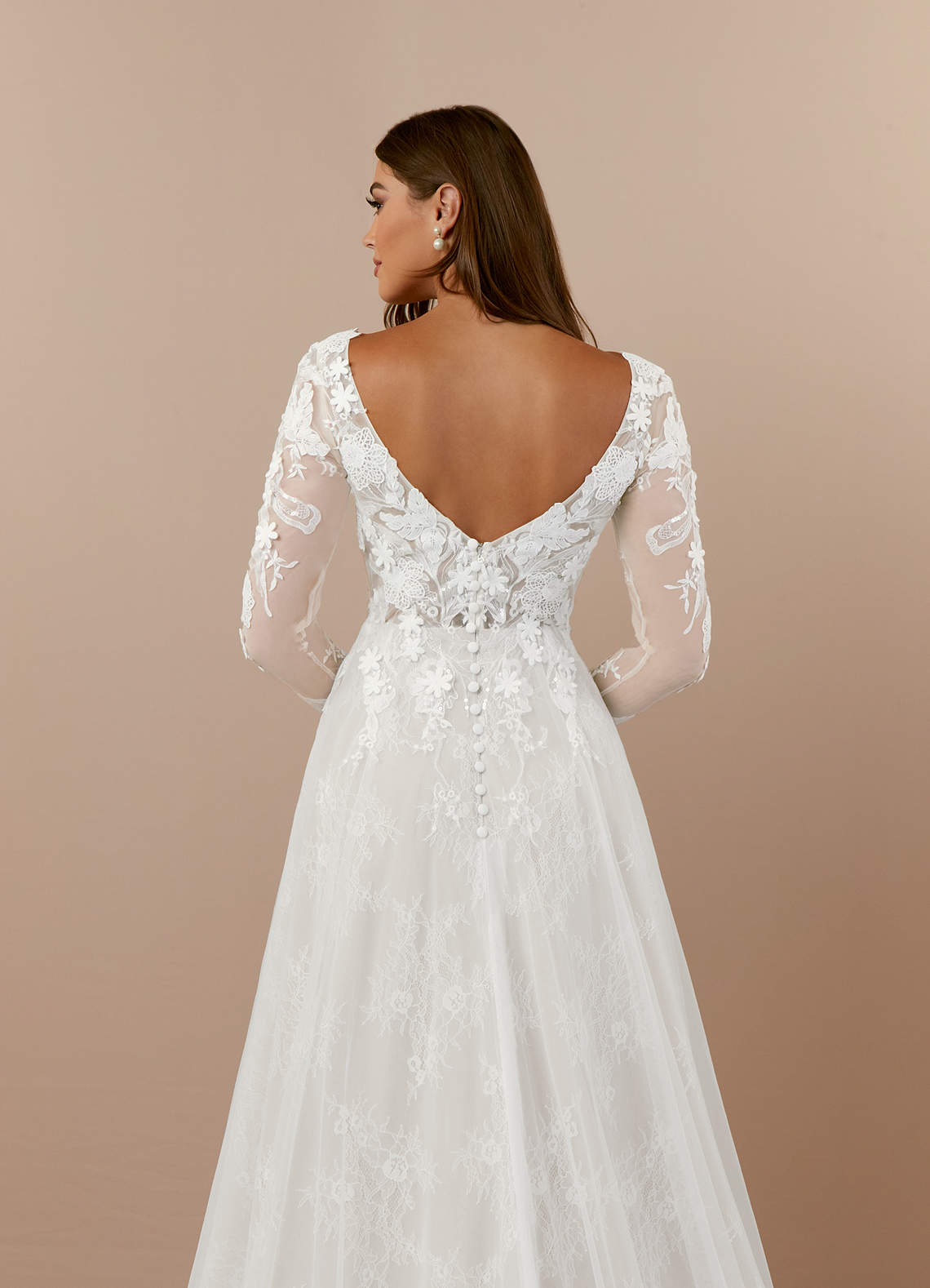 Azazie Leila Wedding Dresses Diamond White A-Line V-Neck Sequins Tulle Dress image9