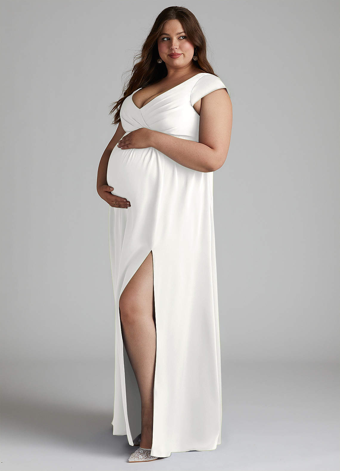 Azazie Allessia Maternity Bridesmaid Dresses A-Line Pleated Stretch Satin Floor-Length Dress image1