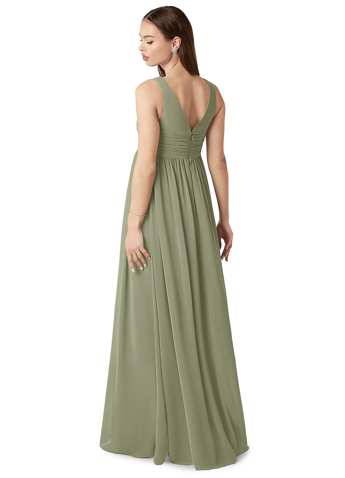 Azazie Yetta Kleider zum Anprobieren zu Hause A-Linie V-Hals Versammelt Chiffon Bodenlänge Kleid image4