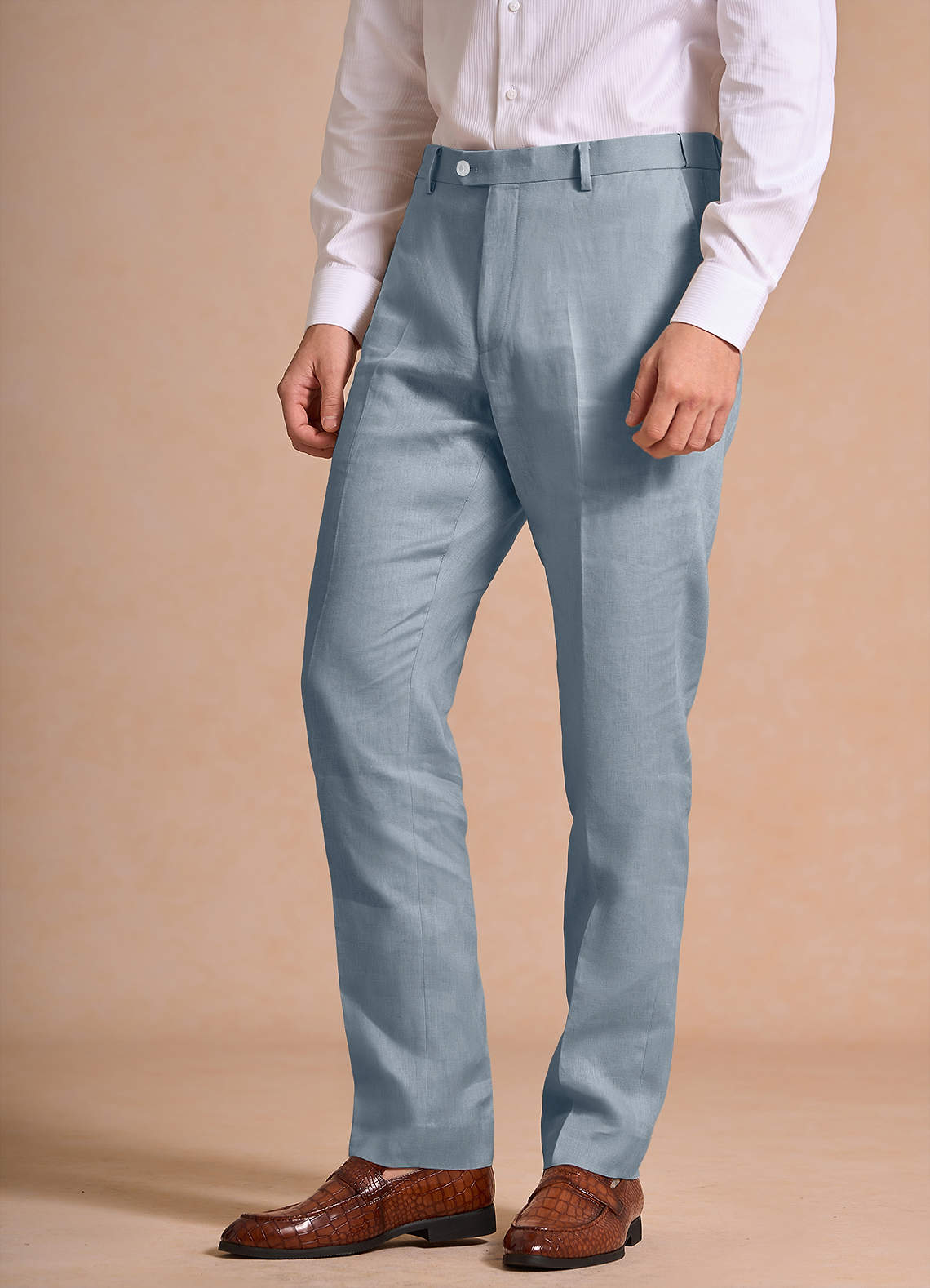 front Harrison Azul Empoeirado Calças sociais 100% linho