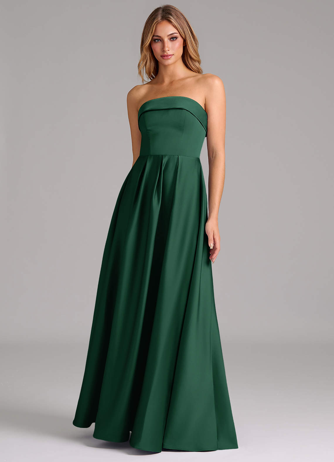 Azazie Lucienne Bridesmaid Dresses Dark Green A-Line Strapless Stretch Satin Convertible Dress image1
