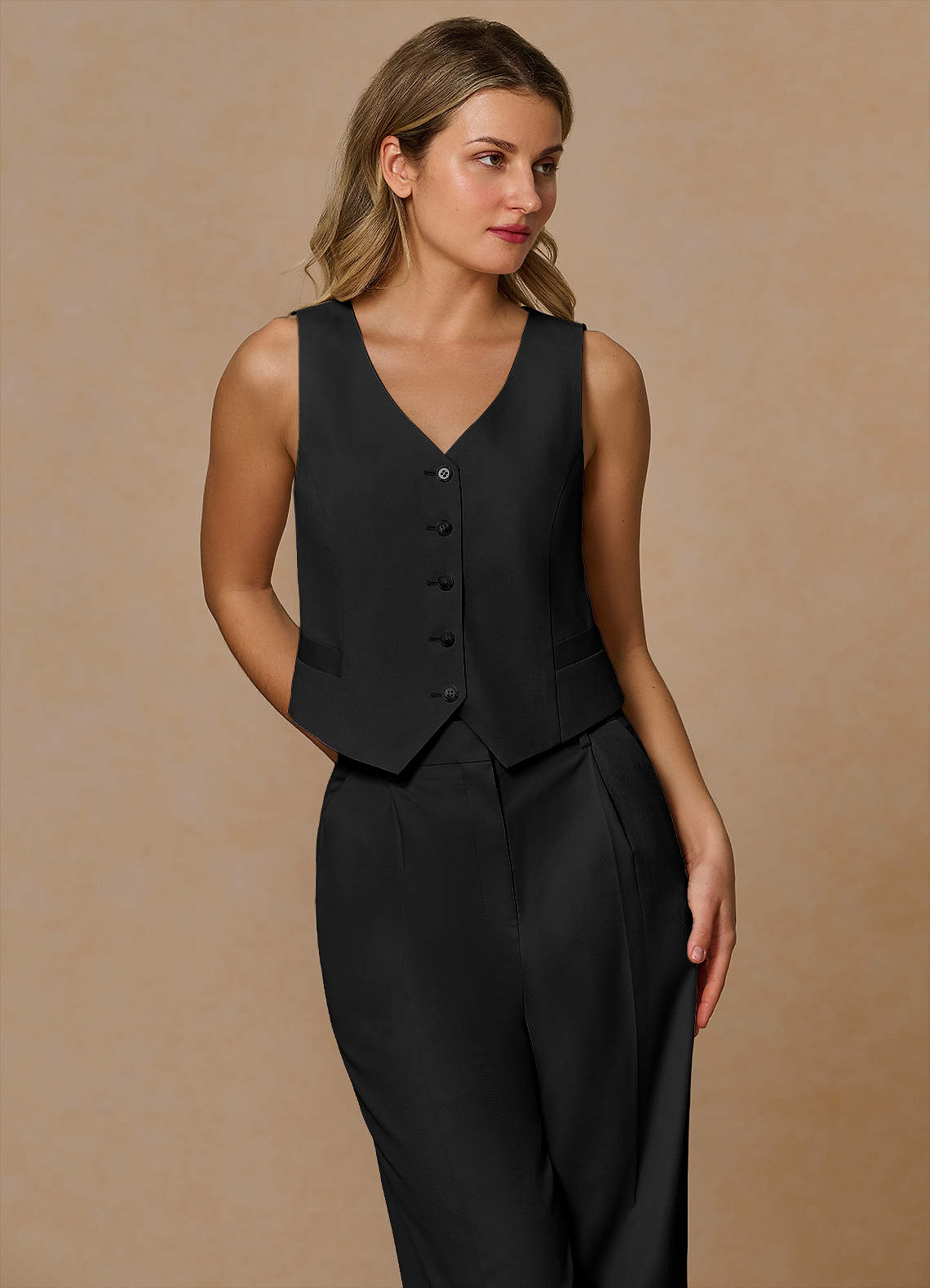 front Margaret Black Cotton Linen Blend Vest