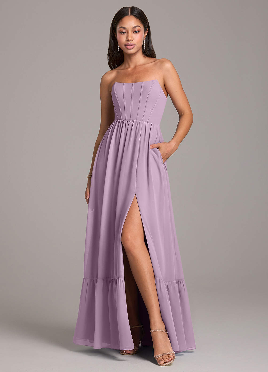 Azazie Kailee Bridesmaid Dresses Wisteria A-Line with Pockets Chiffon Dress image1