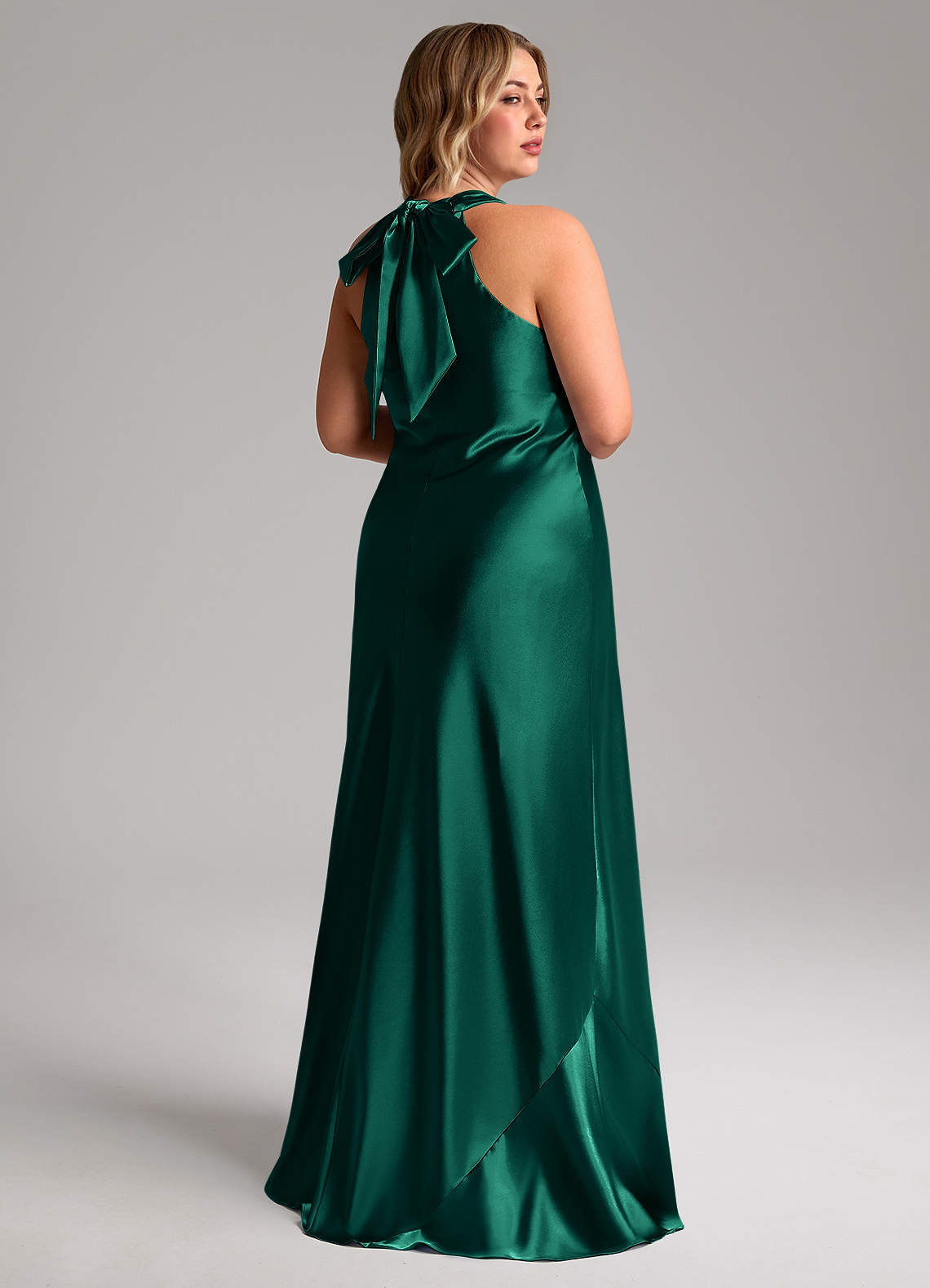 Azazie Doretta At-home Try On Dresses Espresso Mermaid Bow Metallic Satin Dress image8