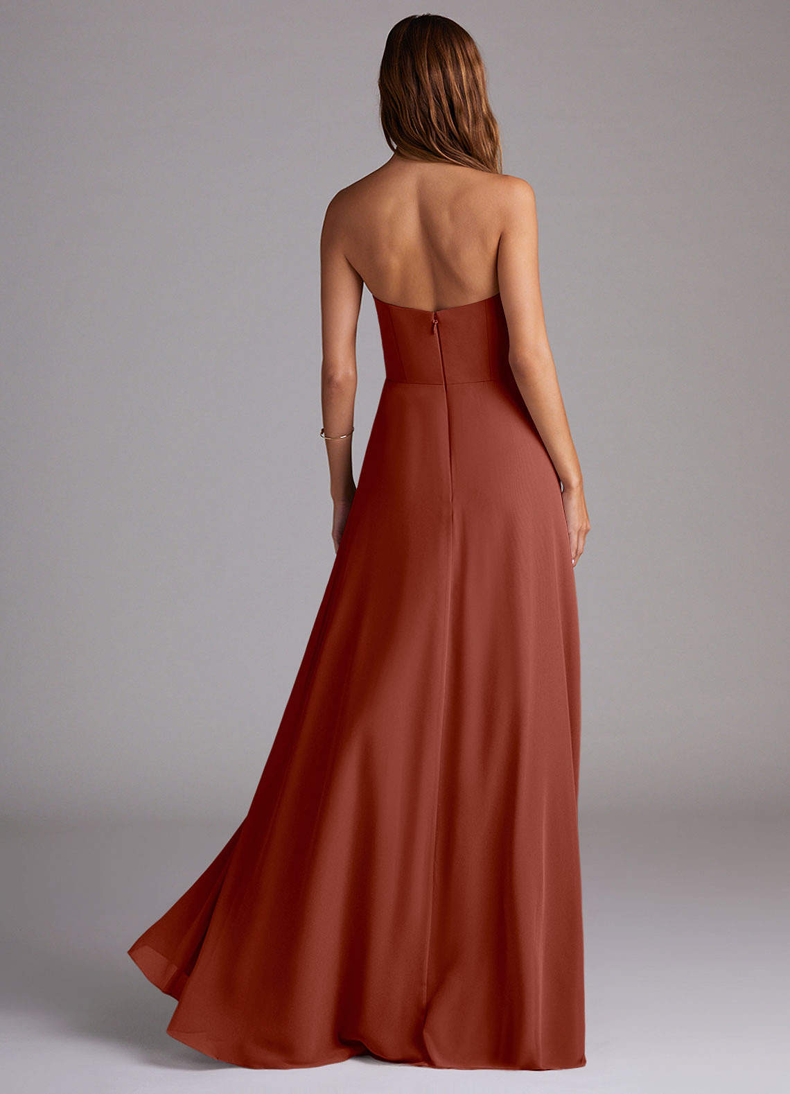 Azazie Wren Bridesmaid Dresses Auburn A-Line Side Slit Chiffon Convertible Dress image1