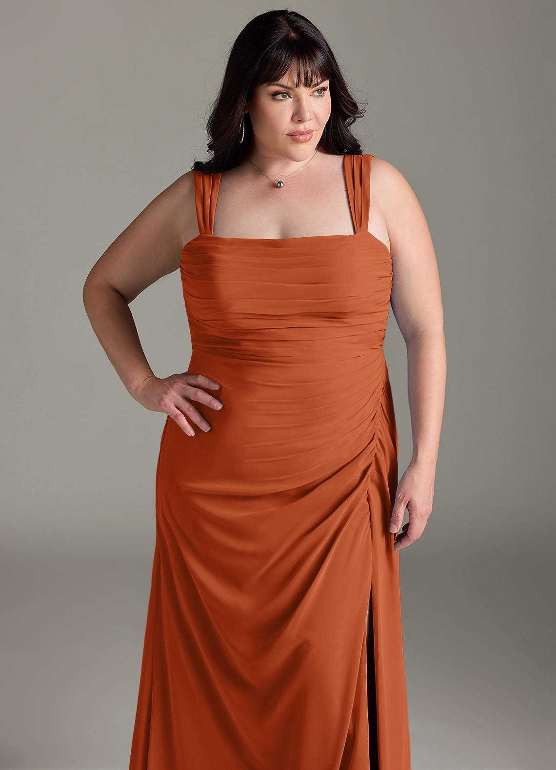 Azazie Jesaphine Bridesmaid Dresses Burnt Orange Sheath Bow Chiffon Dress image12