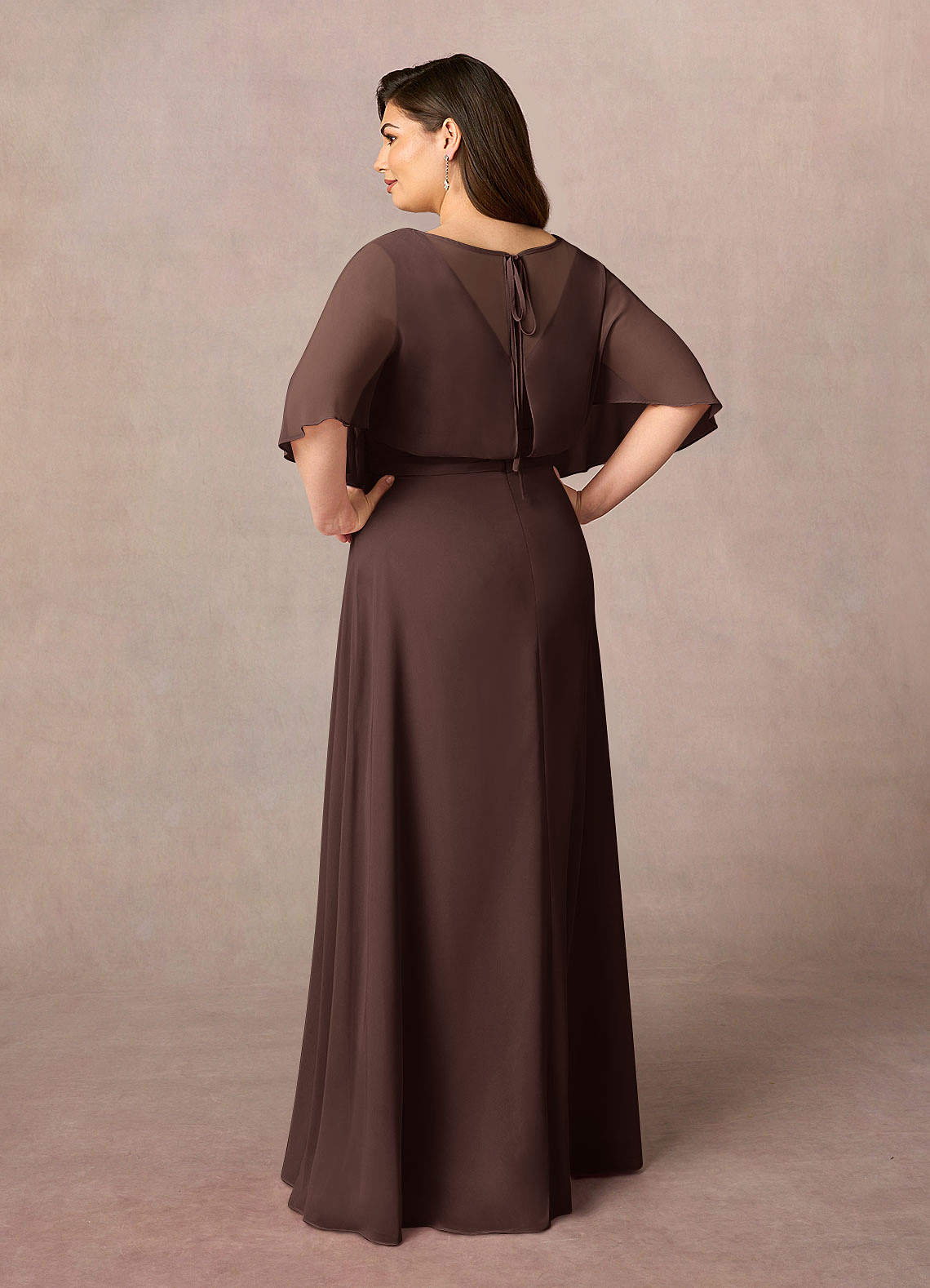Azazie Oksana Mother of the Bride Dresses Ganache A-Line V-Neck Pleated Chiffon Dress image3