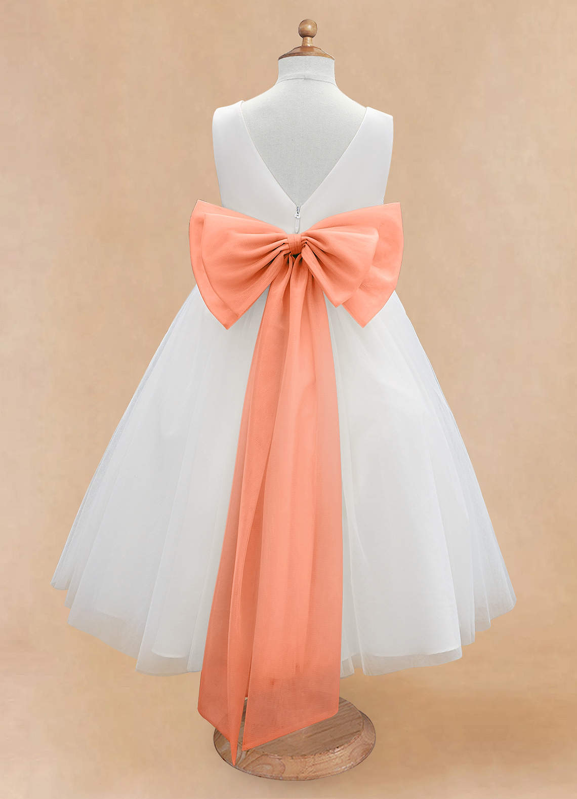 Azazie Kavi Flower Girl Dresses Ivory Sunset A-Line Bow Matte Satin Dress image7