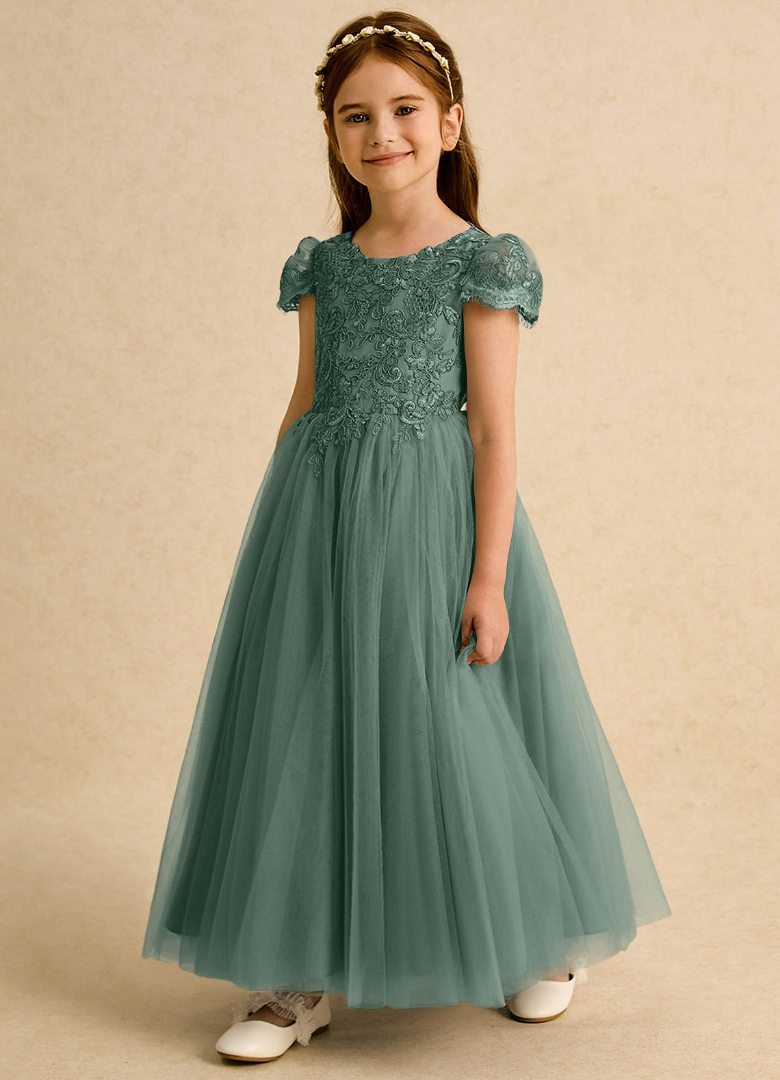 Azazie Puff Flower Girl Klänningar Klä Balklänning i Tyll Spets image1