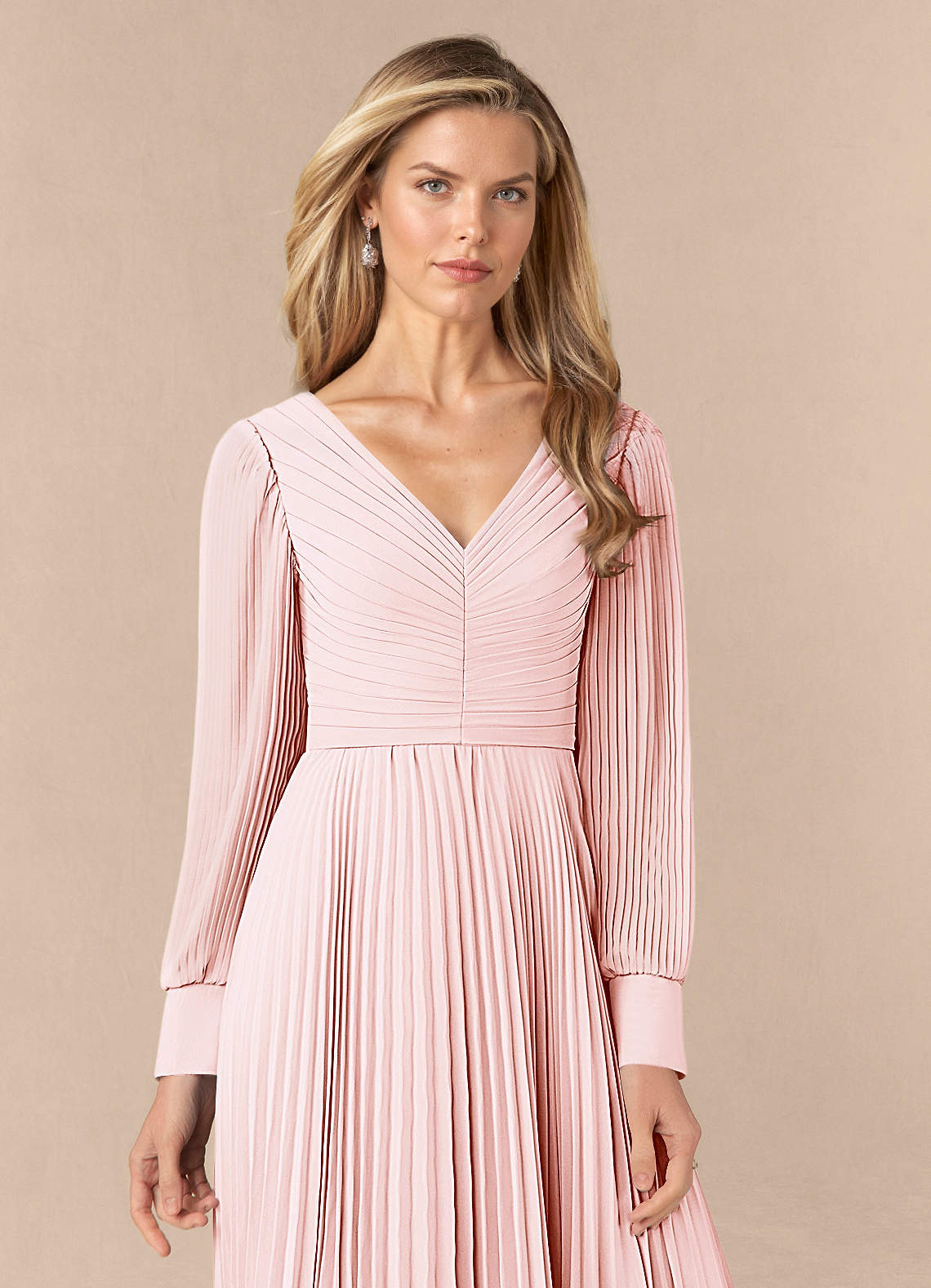 Azazie Zina Mother of the Bride Dresses Blushing Pink A-Line Pleated Chiffon Dress image4
