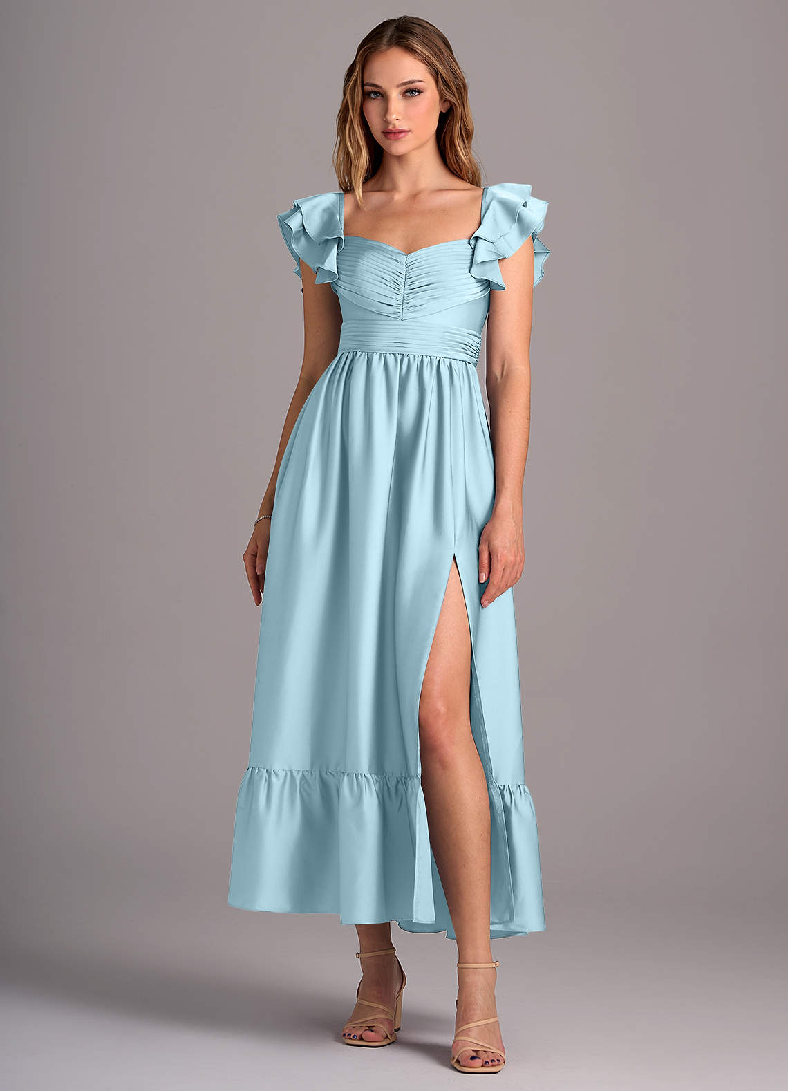 Azazie Anaya Bridesmaid Dresses Sky Blue A-Line Sweetheart Neckline Stretch Satin Convertible Dress image1