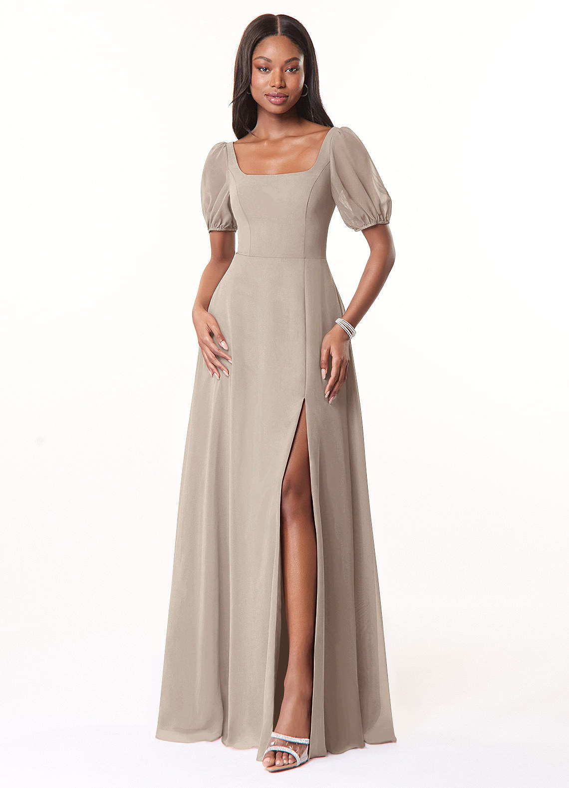 Azazie Alani Bridesmaid Dresses Frost A-Line Square Neckline Chiffon Dress image1