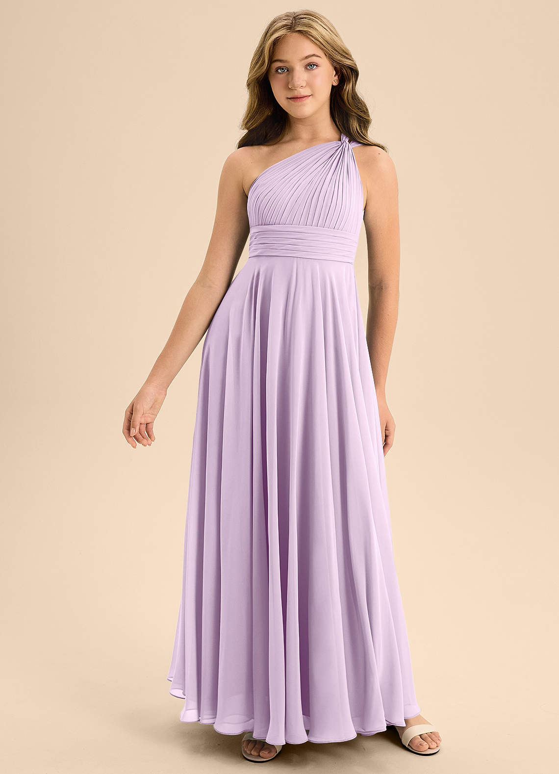 Azazie Charlize Junior Vestido Lilás Fosco de Chiffon de Linha A com Plissado image2