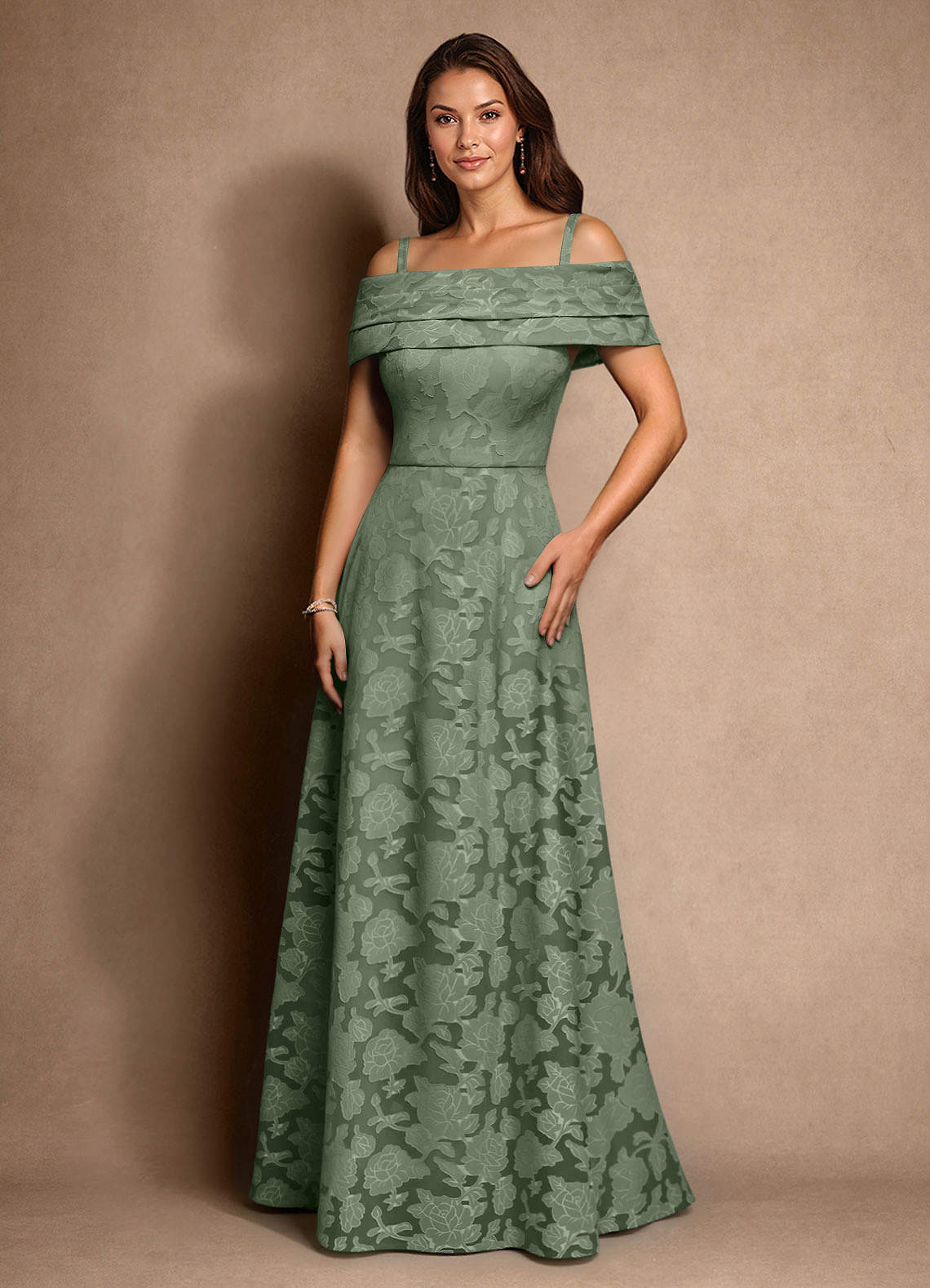 Azazie New Britain vestidos de madre de la novia Vestido de Matcha de Devorado Floral de Corte en A con Plisado image3