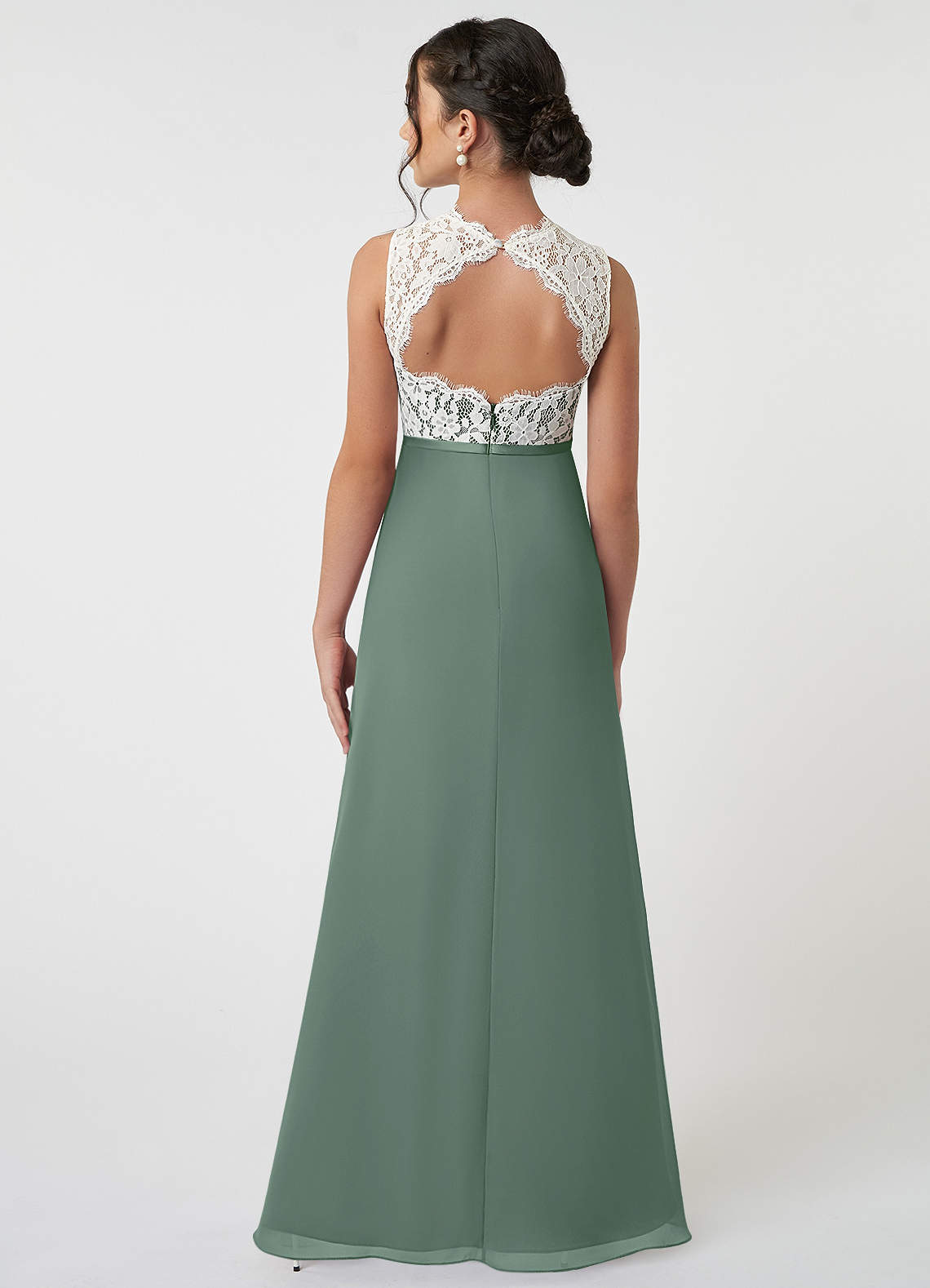 Azazie Rana Junior Robe Trapèze en Mousseline de soie Dentelle Eucalyptus image1