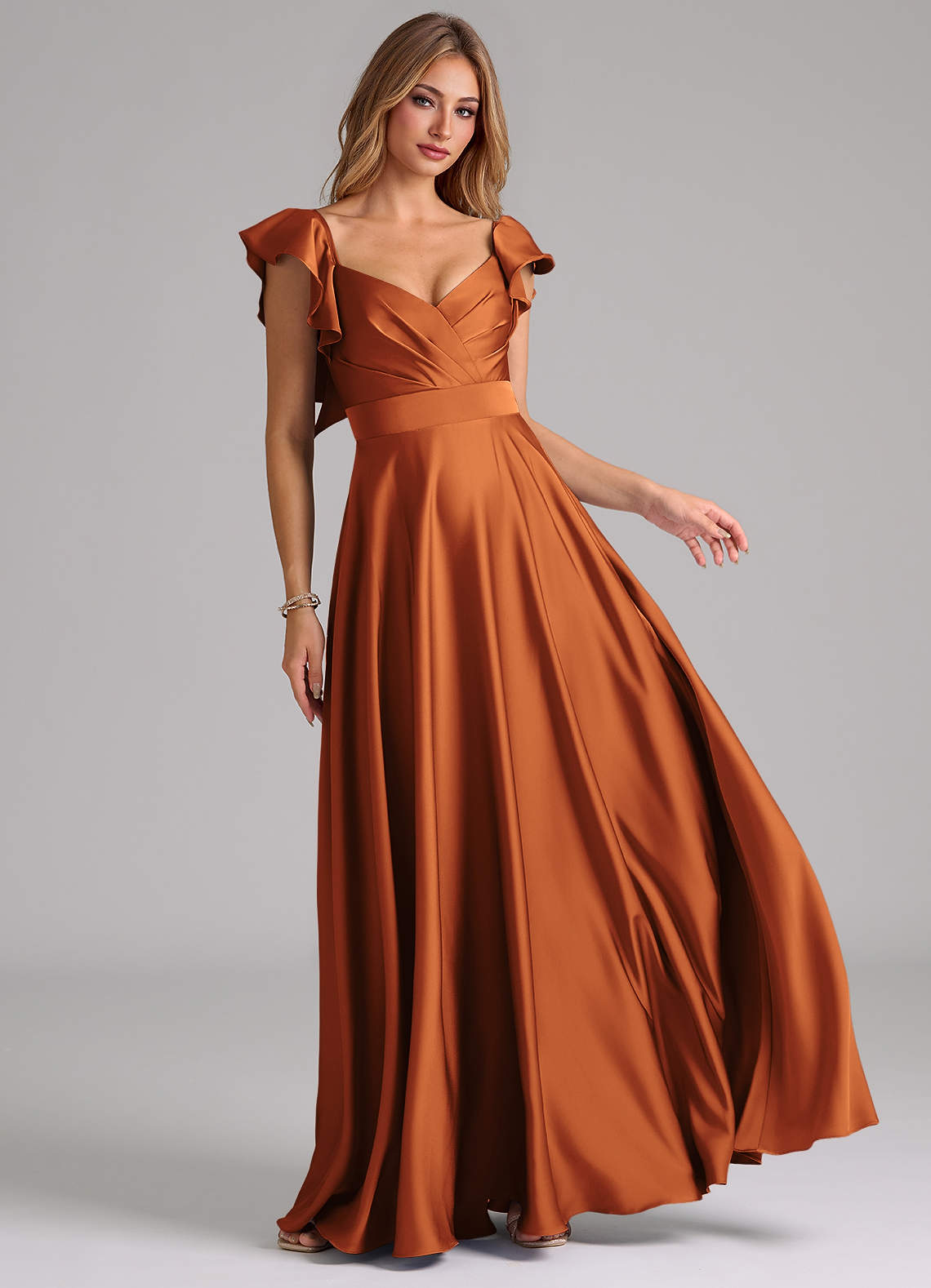 Azazie Leilani Brautjungfernkleider A-Linie Gestreift Stretch-Satin Kleid Kanel image1