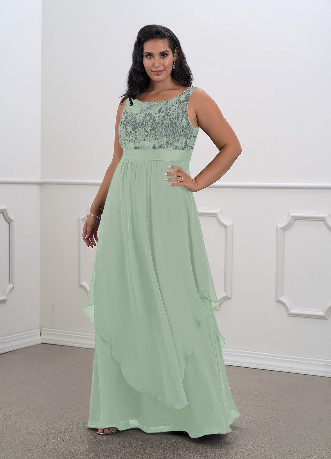 Azazie Xella Abiti per la Madre della Sposa Abito A-Line in Chiffon Pizzo Agave image1