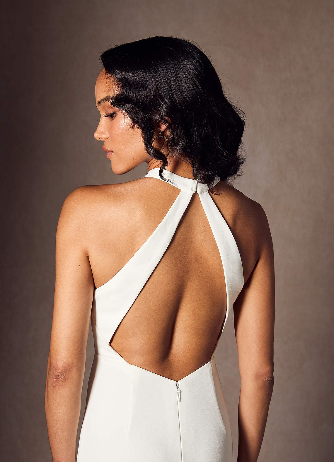 Azazie Aerith At-home Try On Dresses Diamond White Sheath Bow Stretch Crepe Dress image4