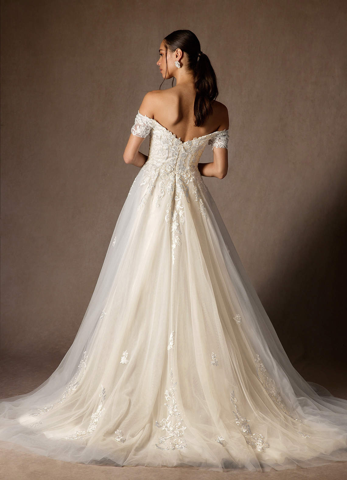 Azazie Rowe Wedding Dresses Diamond White Champagne Ball-Gown Off the Shoulder Tulle Dress image1