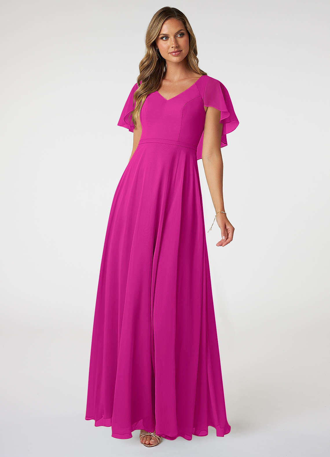 Azazie Jamie Vestidos de damas de honor Vestido de Fucsia de Gasa de Corte en A image1