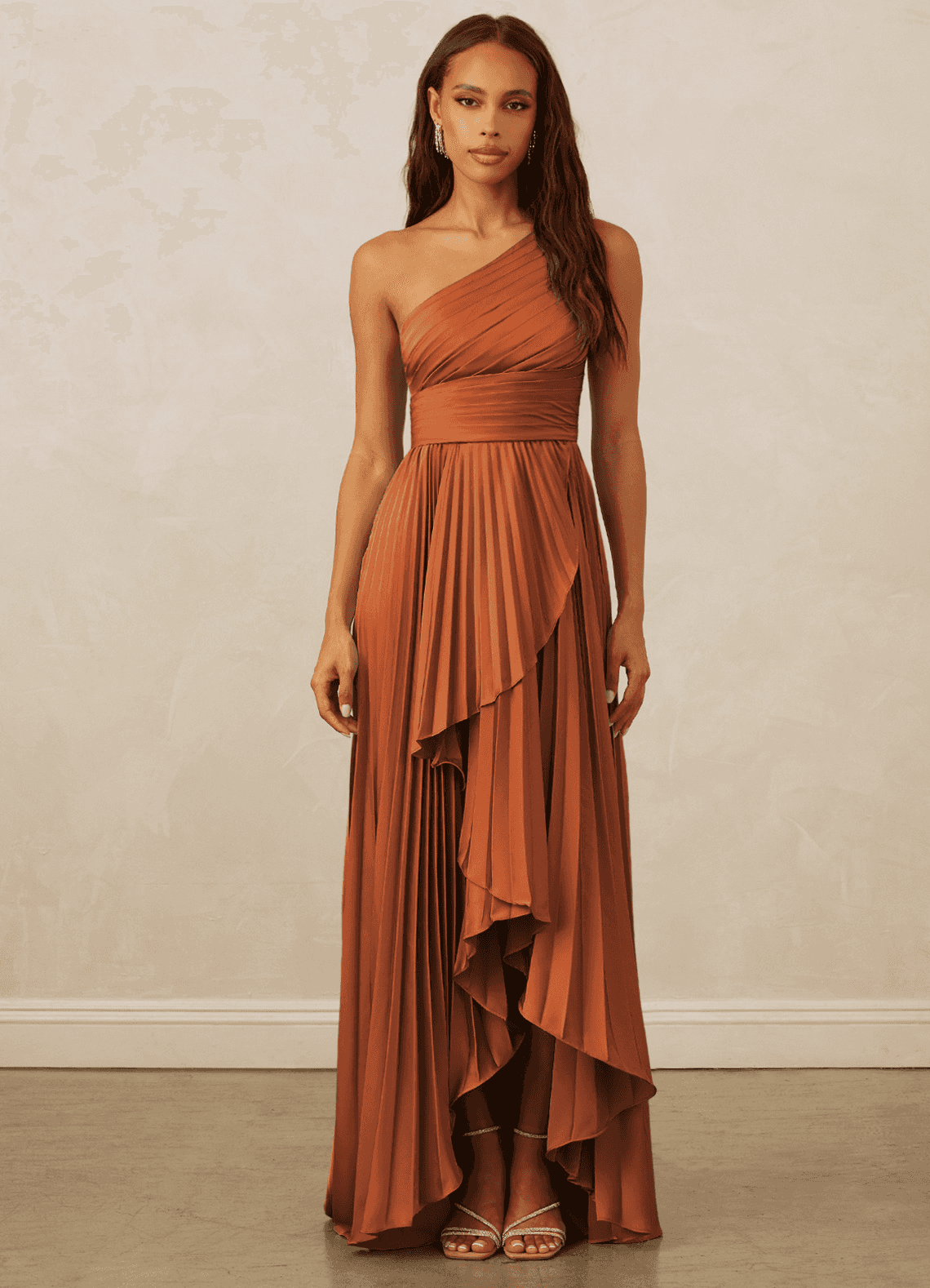 Christian Siriano Bridal for Azazie 1008 Bridesmaid Dresses Cinnamon A-Line One Shoulder Stretch Satin Dress image1