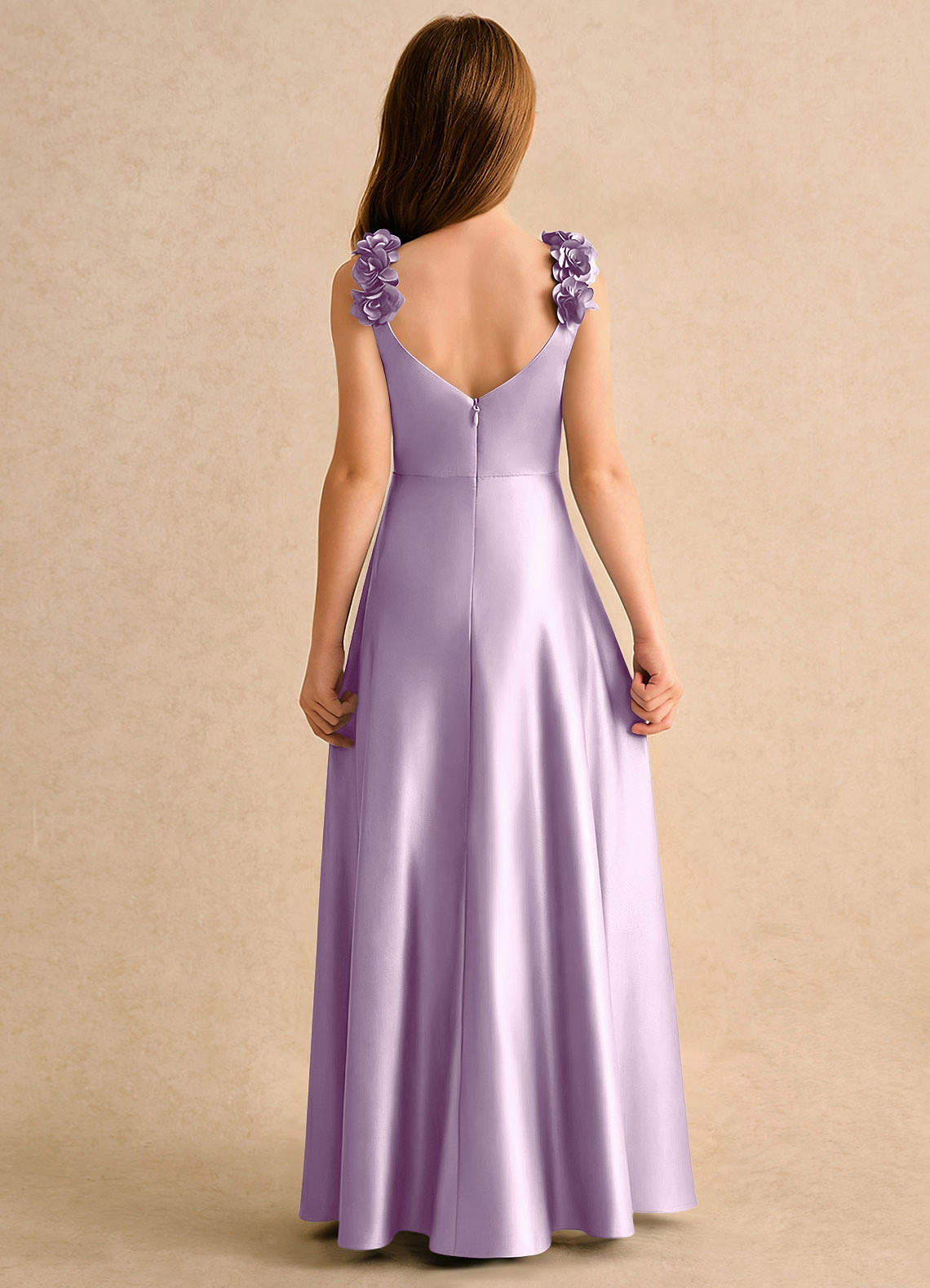 Azazie Rosita Girls Formal Flower Girl Klänningar Klänning A-Line i Stretch Satin Plisserad image4