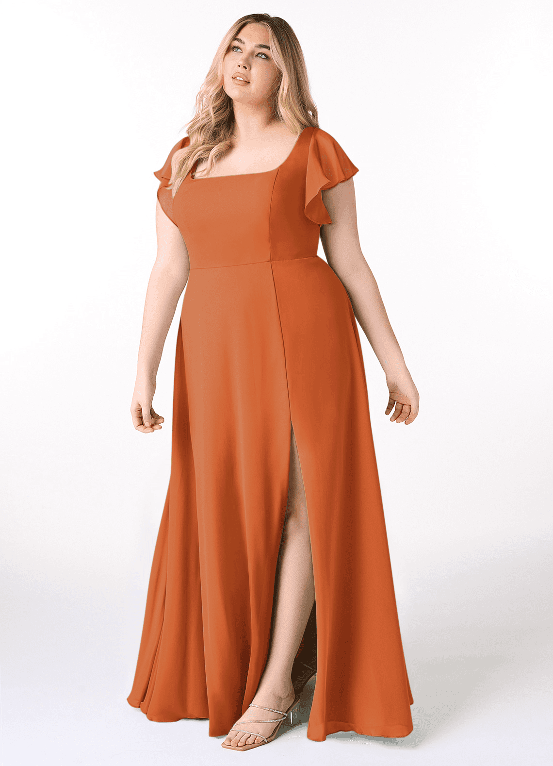 Azazie Bondi Bridesmaid Dresses Cinnamon A-Line Ruffled Chiffon Dress image8