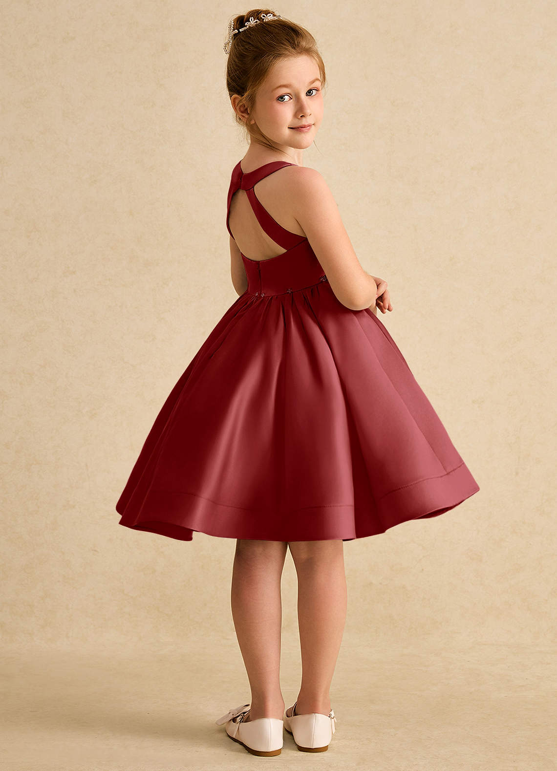 Azazie Julietta Robe Demoiselle D'honneur Fillette Robe Princesse en Tulle Convertible Rouille image7