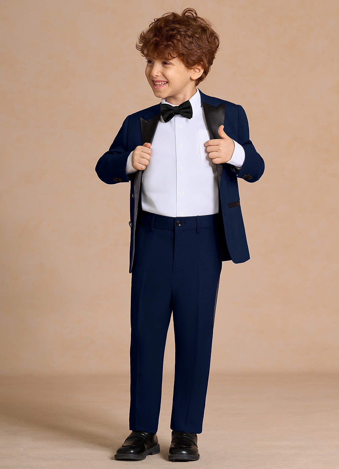 front Michael Navy Blue Boys Peak Lapel Tuxedos