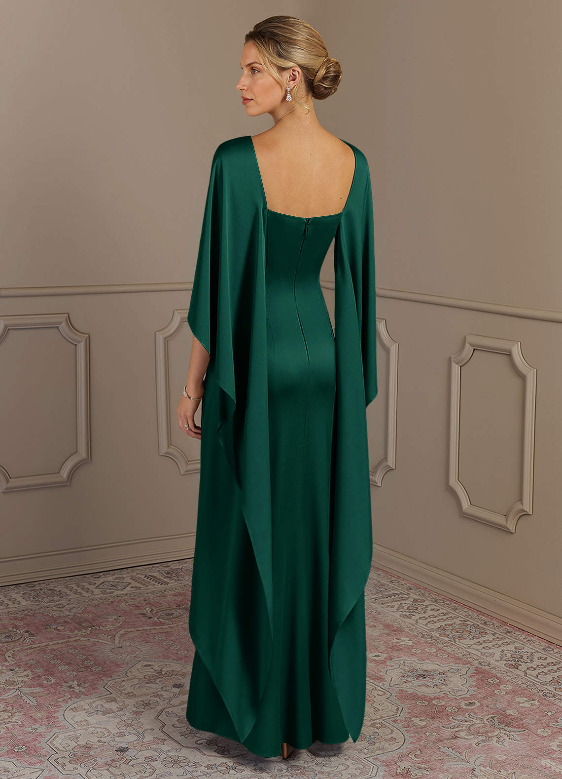 Azazie Eli vestidos de madre de la novia Vestido de Esmeralda de Satén Elástico de Recto con Cuello de barco image1