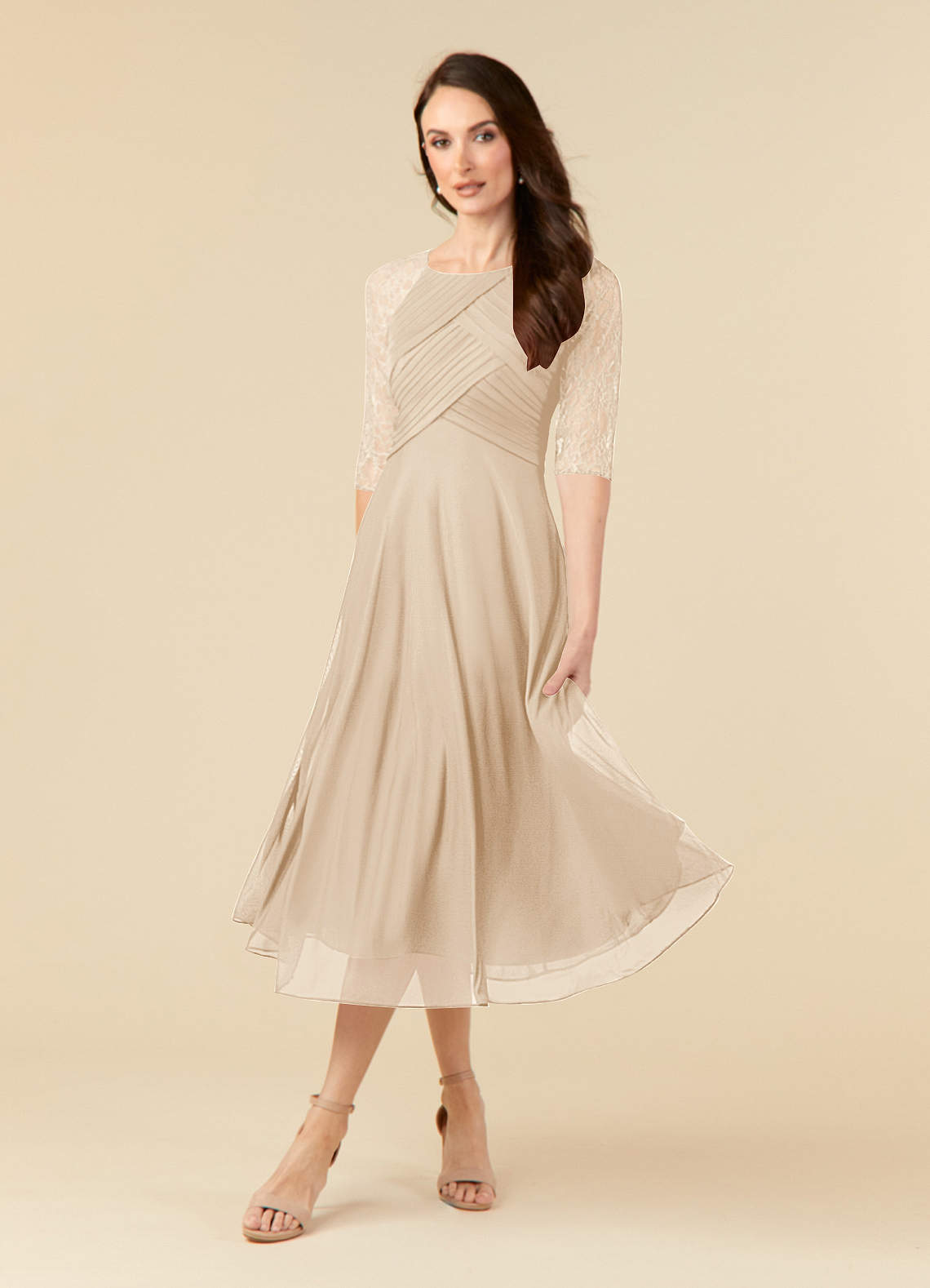 Azazie Gracelyn Mother of the Bride Dresses A-Line Lace Tea-Length Dress image1
