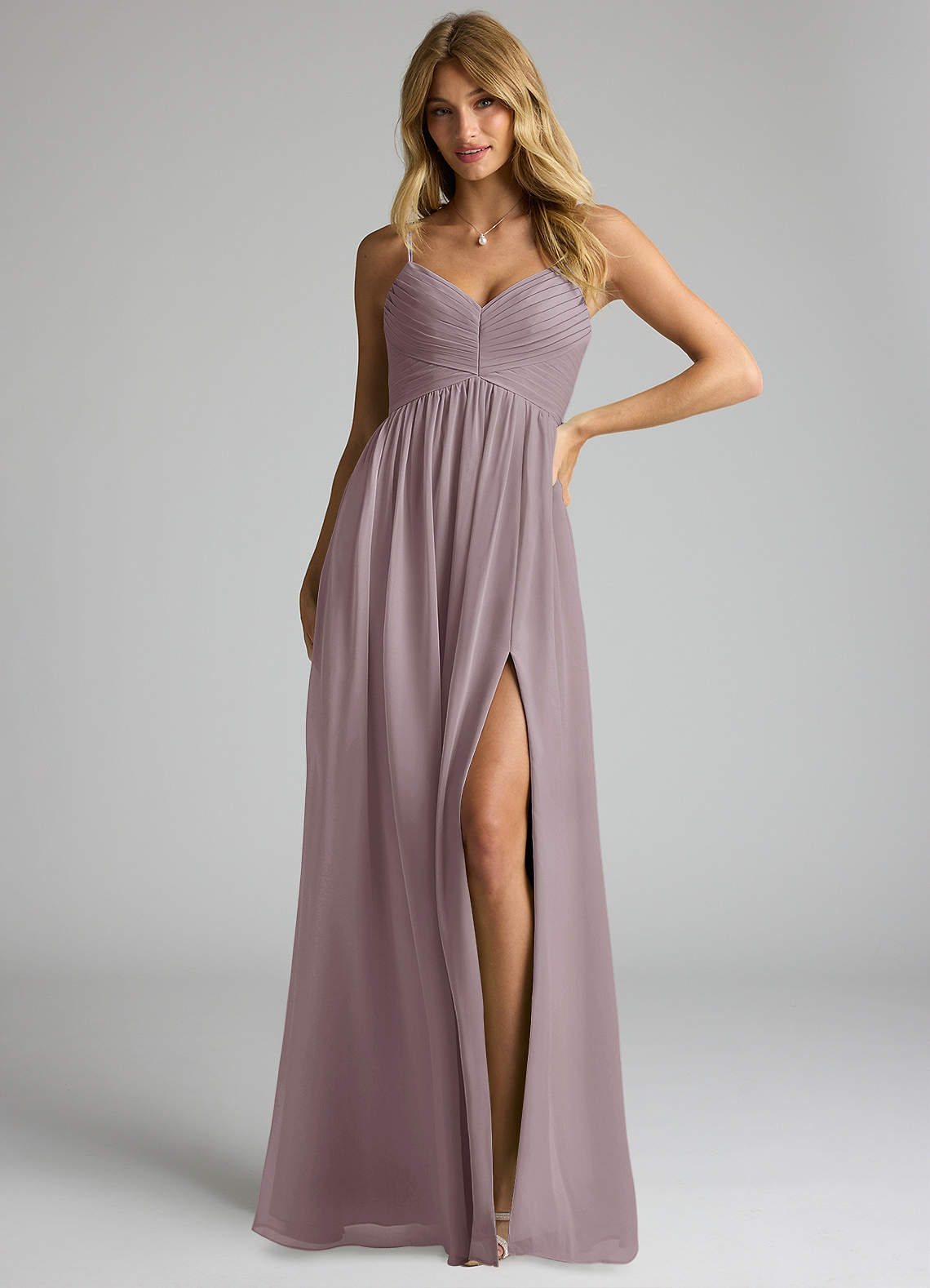 Azazie Alia Bridesmaid Dresses Dusk A-Line Pleated Chiffon Dress image1