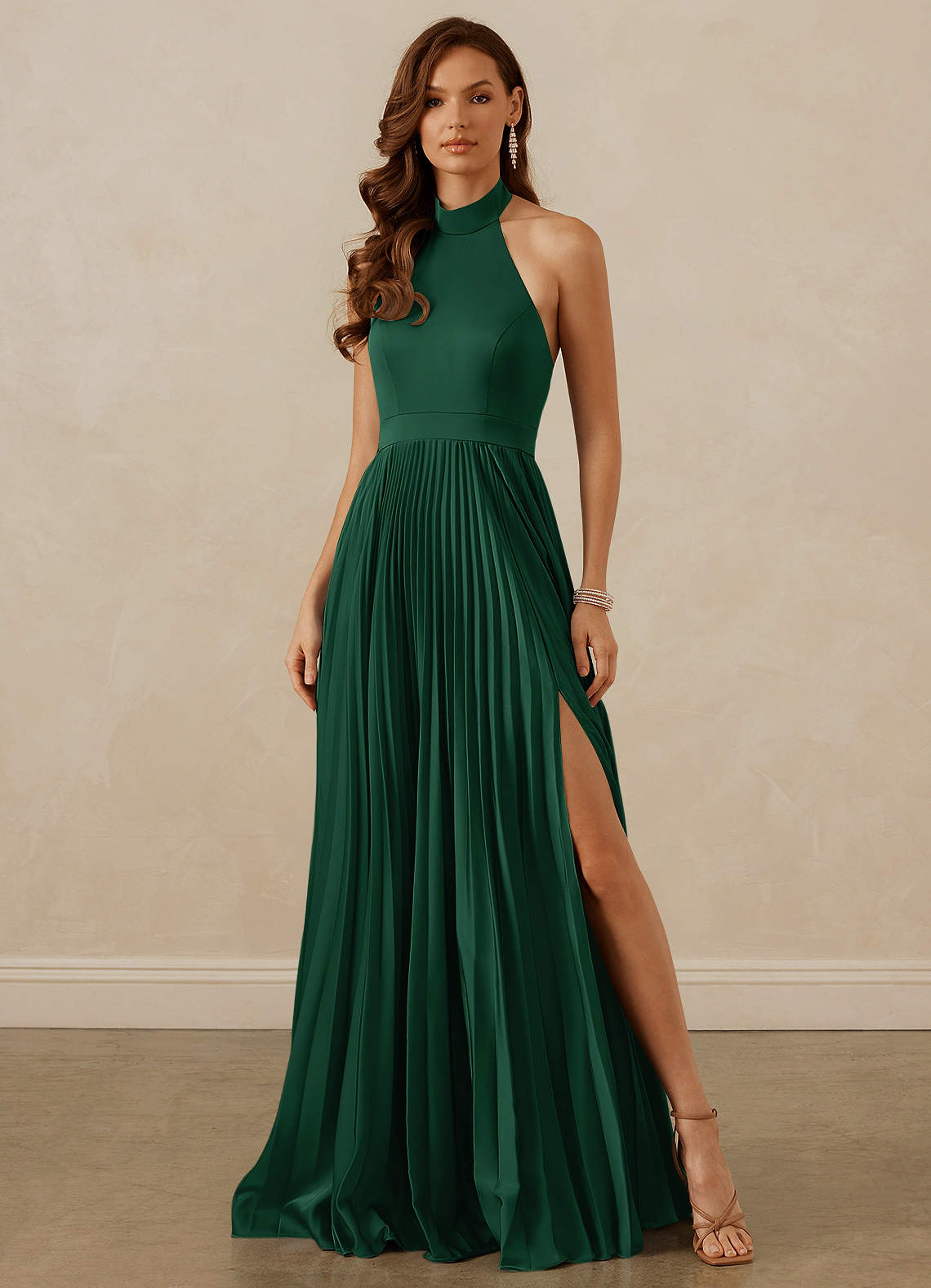 Christian Siriano Bridal for Azazie 1007 Bridesmaid Dresses Dark Green A-Line Pleated Stretch Satin Dress image1